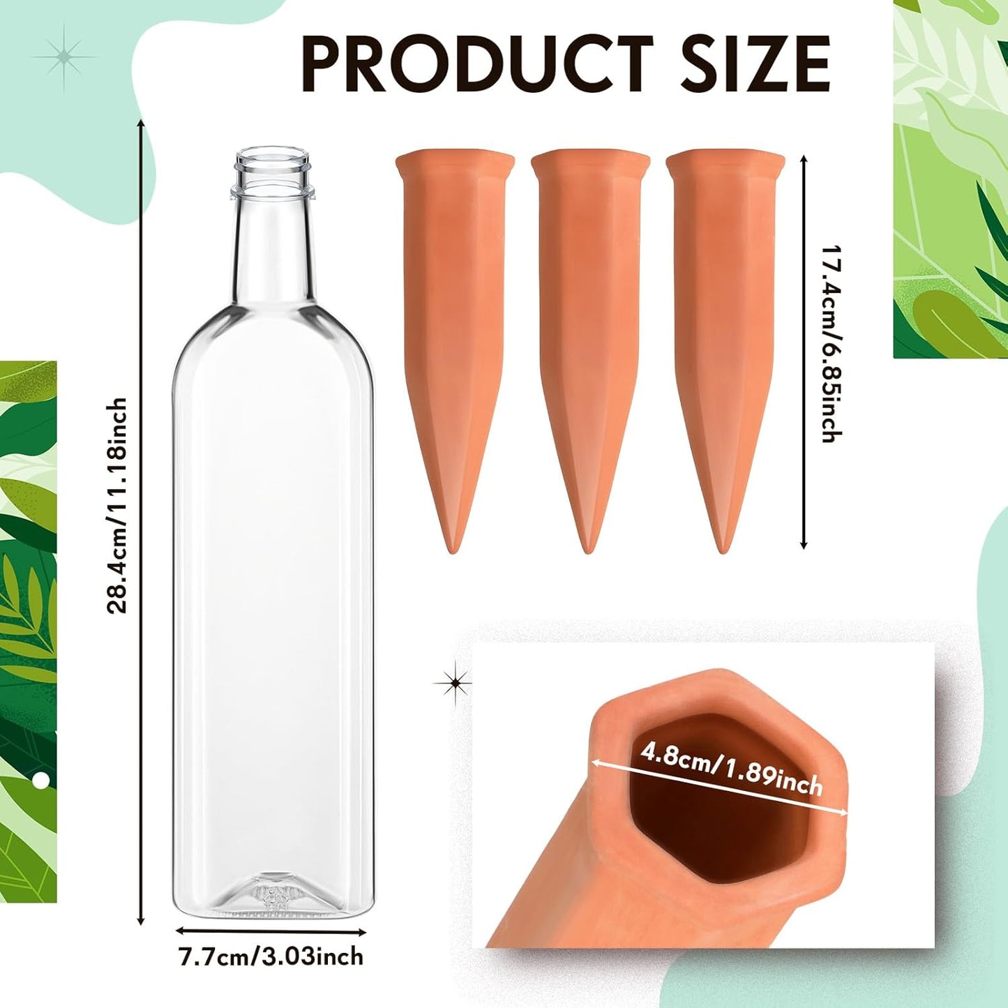 Dandat 12 Pcs 34oz Plant Watering Devices Include Terracotta Self Watering Spikes with 1000ml Plastic Bottles Slow Release Vacation Insert Automatic Plant Waterer Self Water Planter for Garden