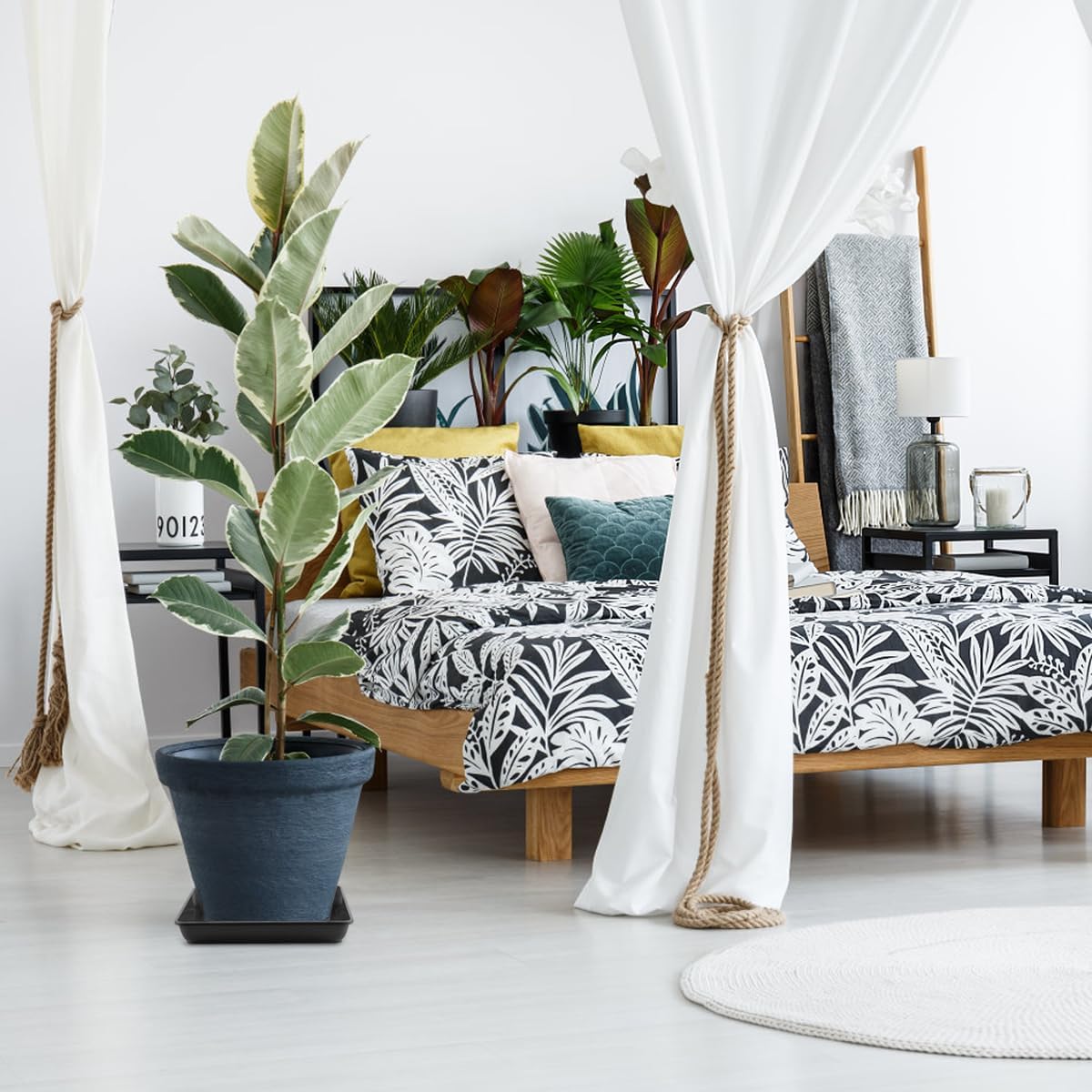 WAYNHUI Squared Plant Saucer 23inch 2pack Square Plastic Basin Tray Large/Small Water Receiving Tray(Black 23inch 2pack)