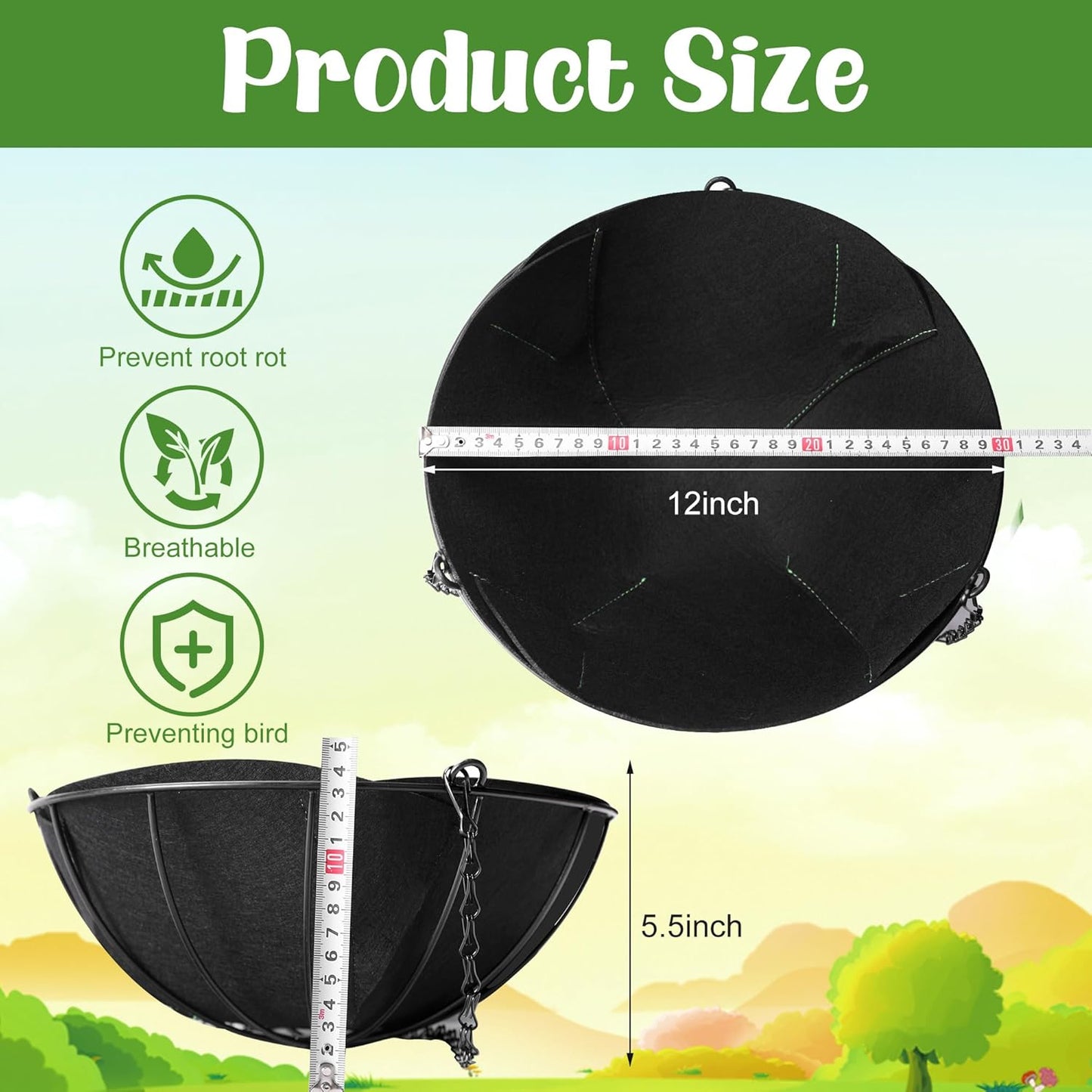 Adnee 6 Pcs 12 Inch Fabric Planter Basket Liner-Felt Flower Pot Liners-Hanging Plant Basket Fiber Insert for Garden Wall Hanging Planter Flower Vegetables(Round)