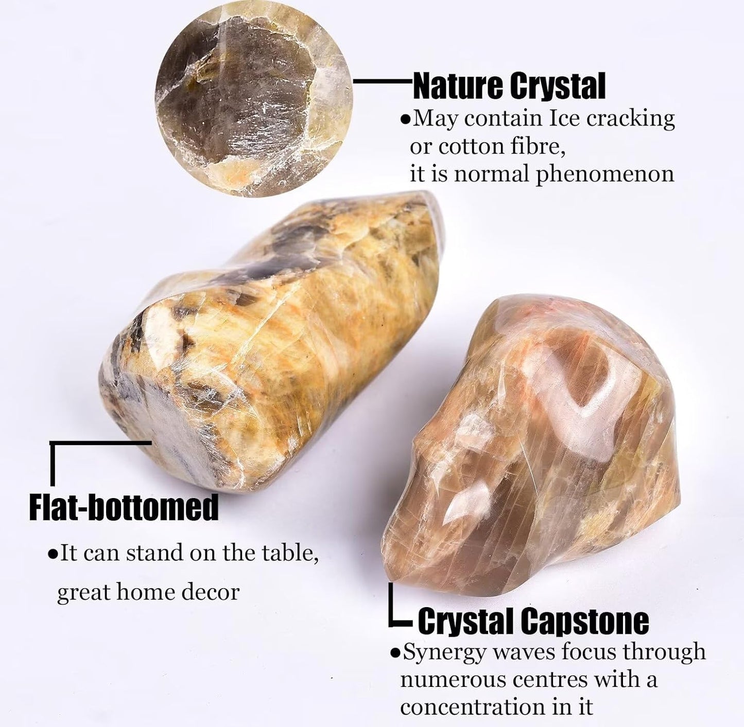 AMOYSTONE Yellow Moonstone Flame Shaped Stone Towers Obelisk Natural Healing Crystal Quartz Reiki Energy Decoration Home Office Small 1.0LBS