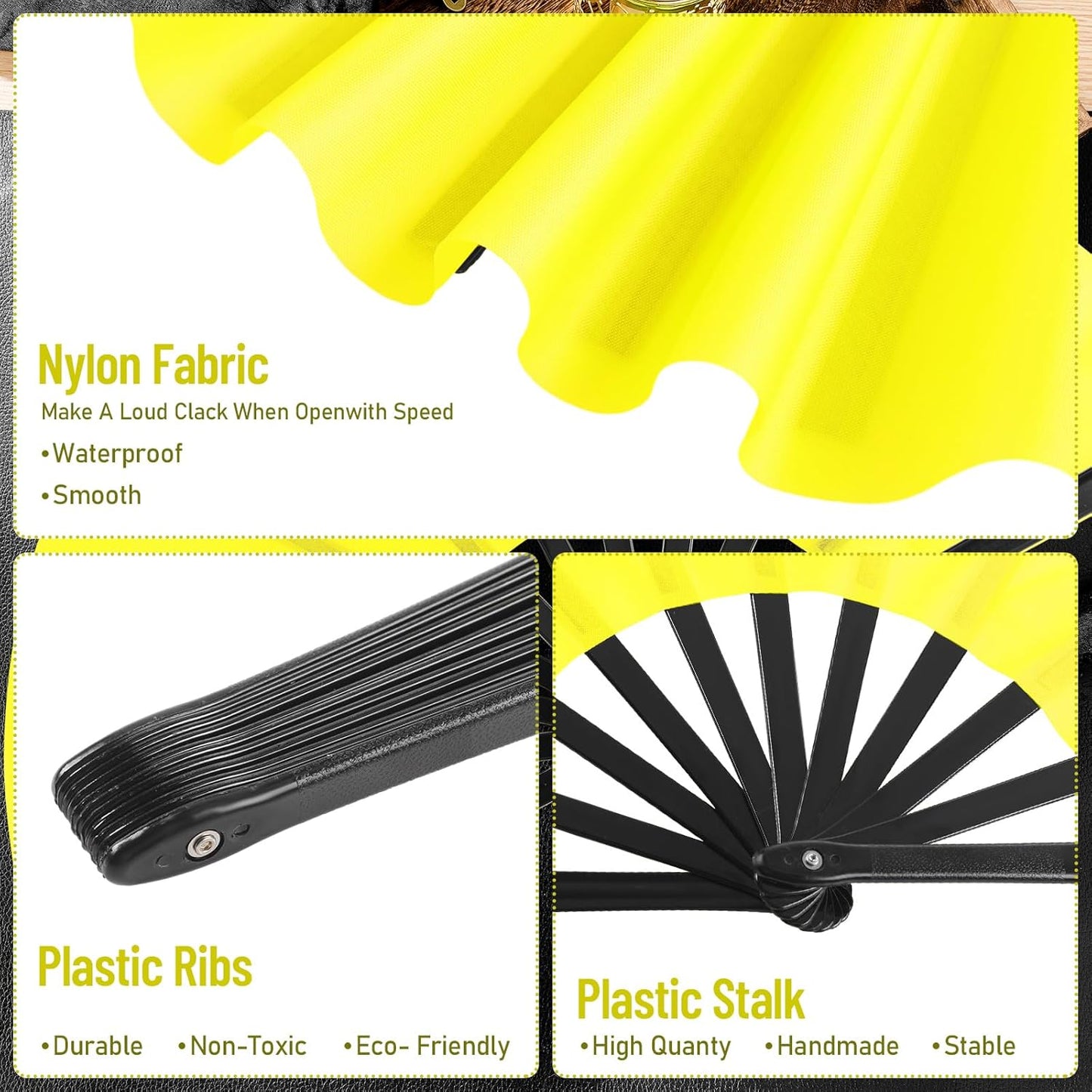 Maitys 2 Packs Large Clap Fans for Line Dancing Large Chinese Folding Hand Fans for Men and Women, Festival, Tai Ji, Kungfu, Martial Art, Gifts (Yellow)