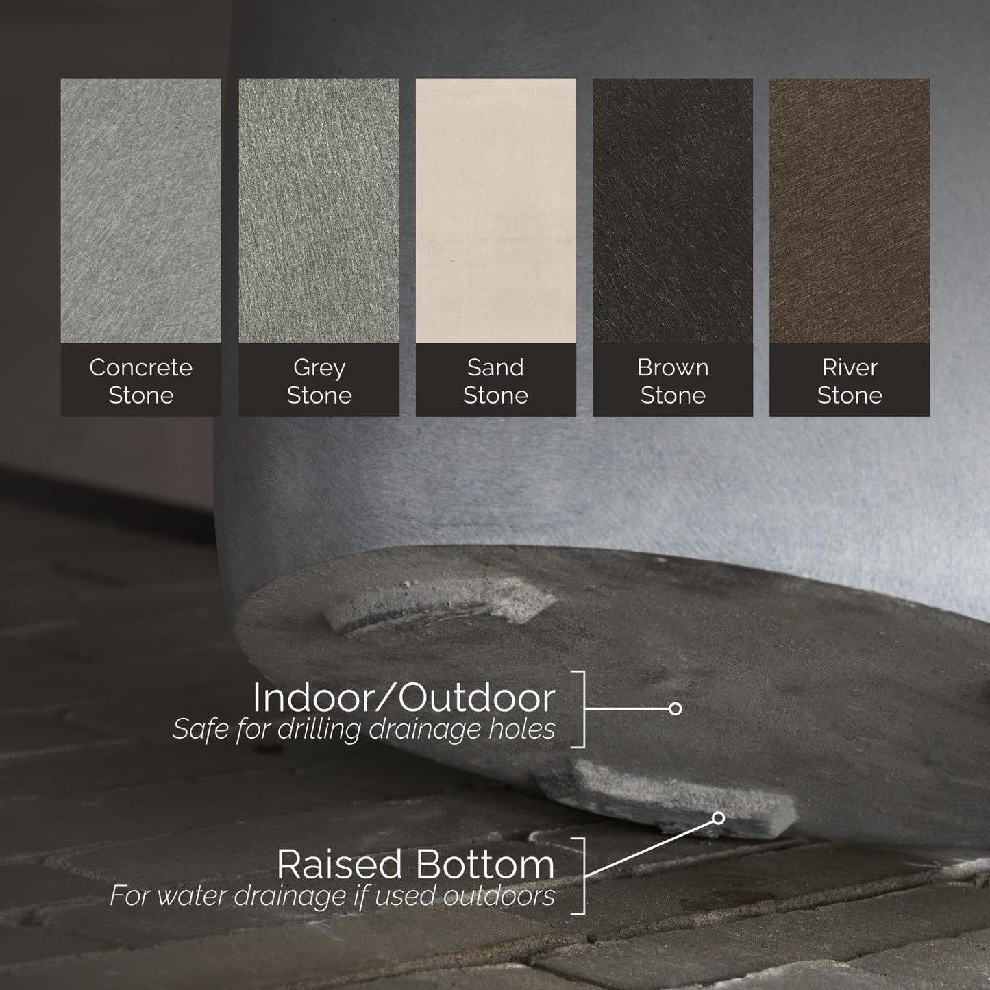 Mondo Large Planter – Grey Stone Finish – Fiberglass Indoor/Outdoor and Weather-Resistant Round Planter (33" D x 31.3" H Exterior, 31.5" D x 30.7" H Interior)