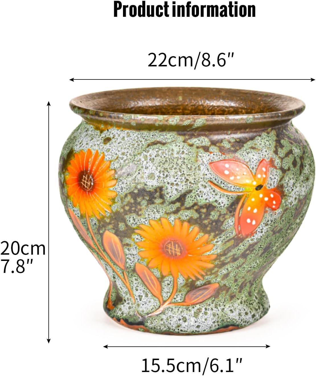 Sungmor Ceramic Hand Painted Succulent Flower Pots, 9 Inch Large Pottery Pots for Indoor Outdoor Plants, Decorative Ceramic Vase for Flower Arrangement Home Decor, Vintage Centerpieces Flowerpot