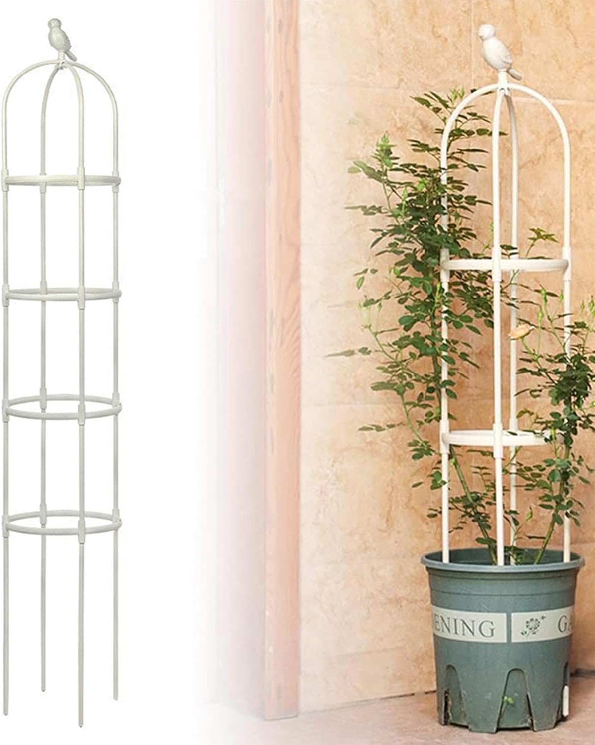 6ft Garden Obelisk Trellis for Climbing Plants-Rustproof Metal Pipe with Heavy Duty Plastic Coated, Garden Outdoor Indoor Potted Plant Support for Clematis Vine Jasmine Support （White）