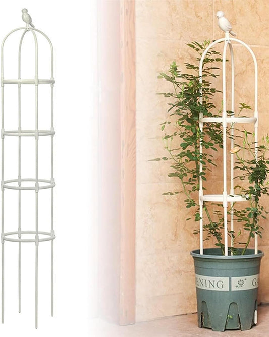6ft Garden Obelisk Trellis for Climbing Plants-Rustproof Metal Pipe with Heavy Duty Plastic Coated, Garden Outdoor Indoor Potted Plant Support for Clematis Vine Jasmine Support （White）