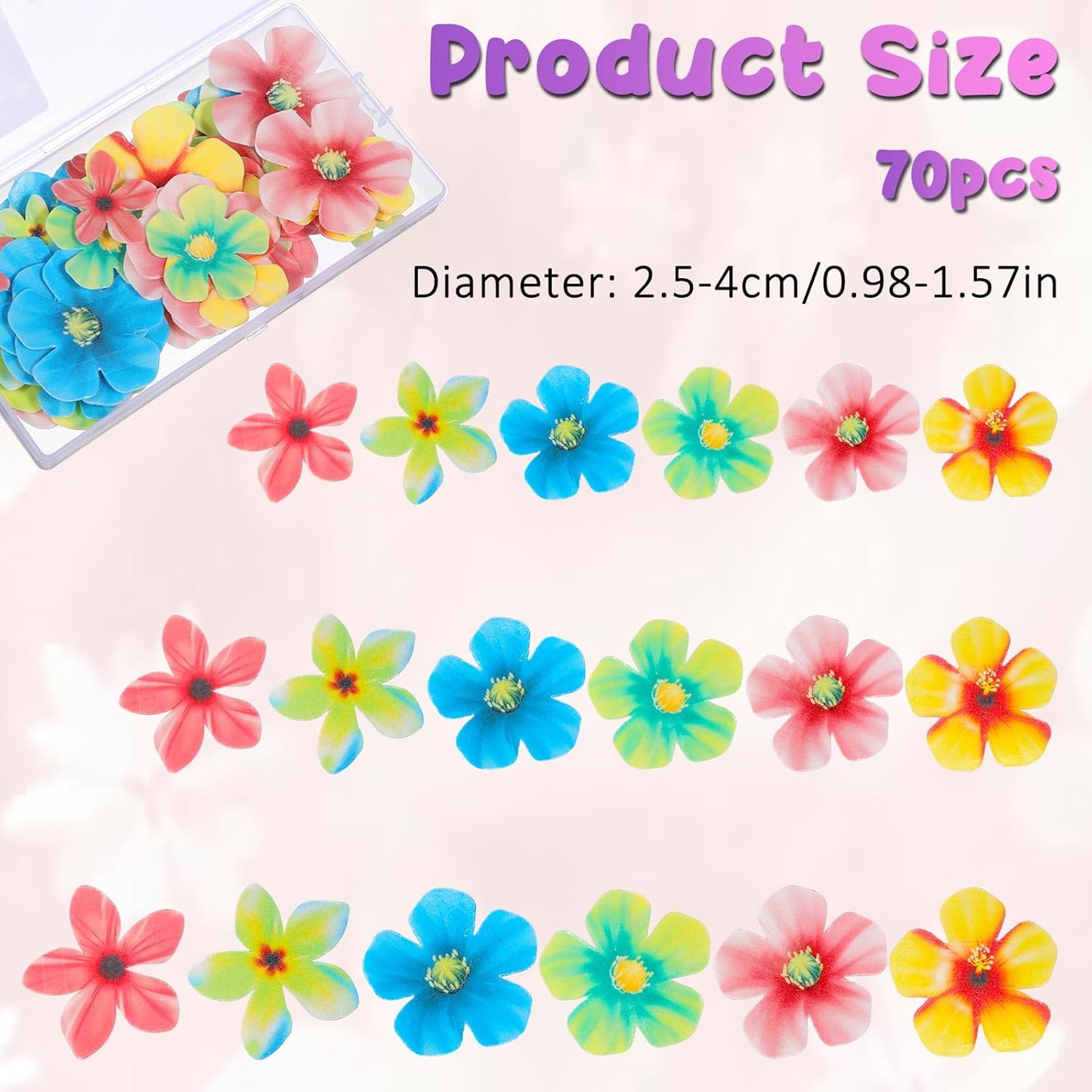70 Pcs Edible Cupcake Toppers, Wafer Paper Edible Flowers Cake Decorations, Wildflower Cupcake Picks for Wedding Birthday Party Cake Food Decorations Supplies