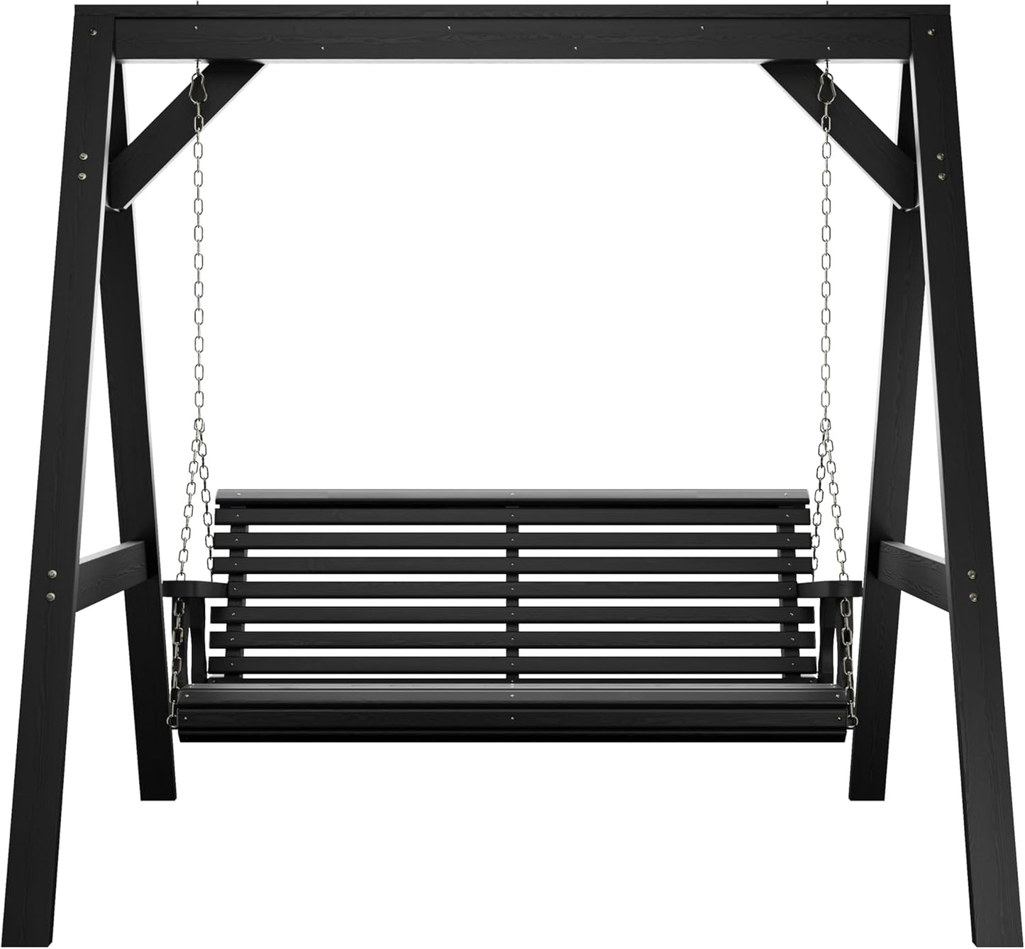 Amish Casual 5 Foot Roll Back Swing with A-Frame Stand in Semi Solid Black - Freestanding Wood Porch Swing for Patio, Yard or Garden