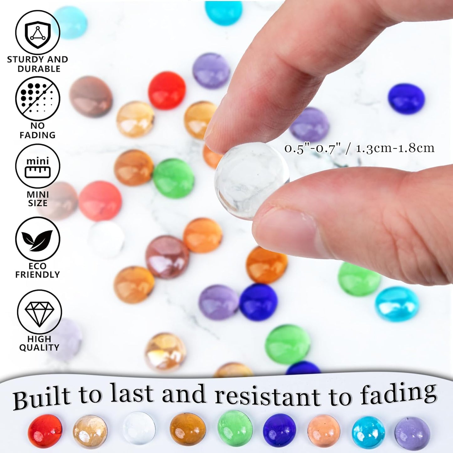 50PCS Mini Glass Gems,Clear Mancala Stones Flat Bottom Marble Beads for Home Decorative Art Craft Vase Filler(0.5"~0.7")