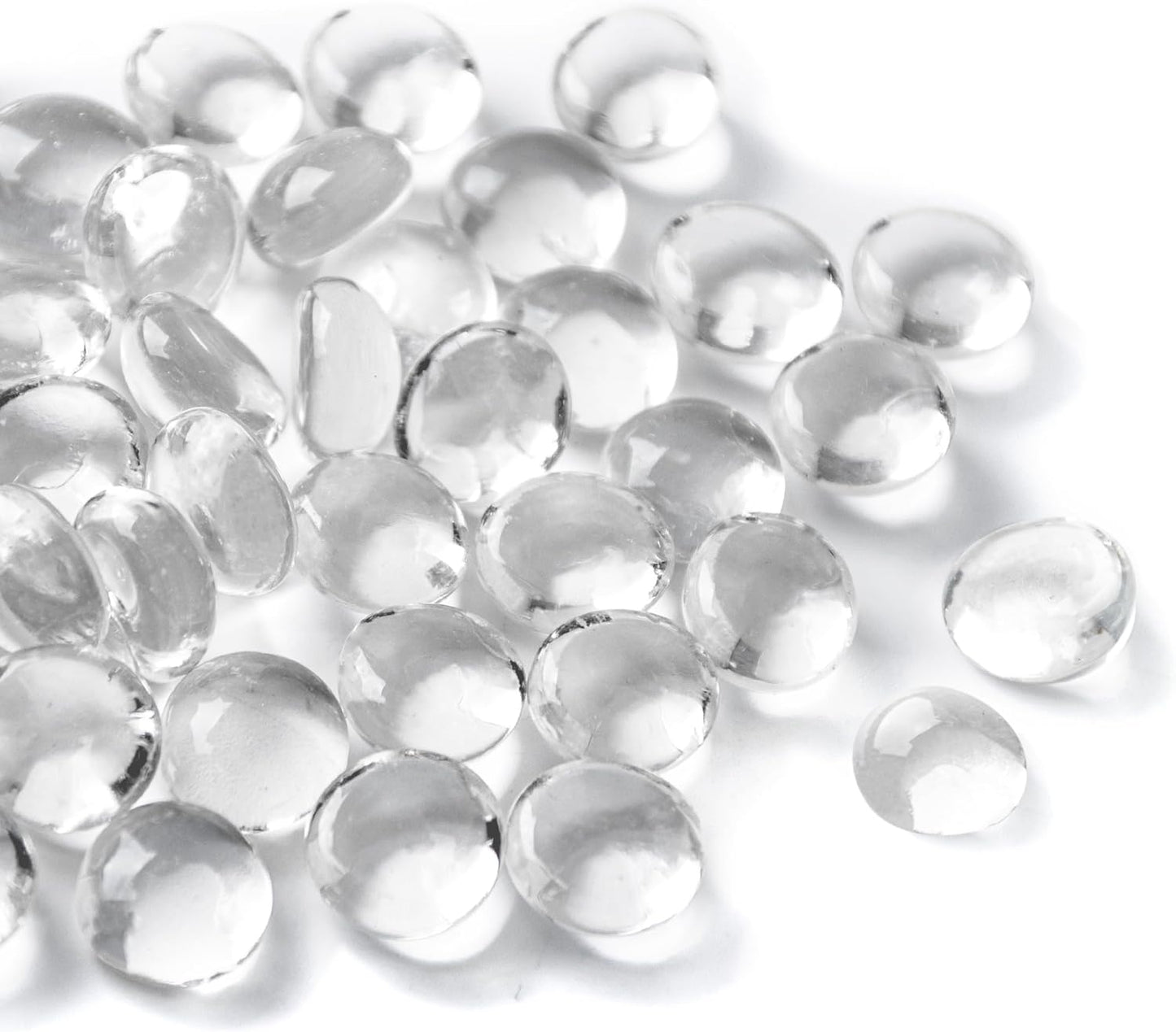 50PCS Mini Glass Gems,Clear Mancala Stones Flat Bottom Marble Beads for Home Decorative Art Craft Vase Filler(0.5"~0.7")