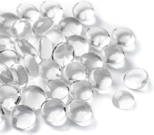 50PCS Mini Glass Gems,Clear Mancala Stones Flat Bottom Marble Beads for Home Decorative Art Craft Vase Filler(0.5"~0.7")
