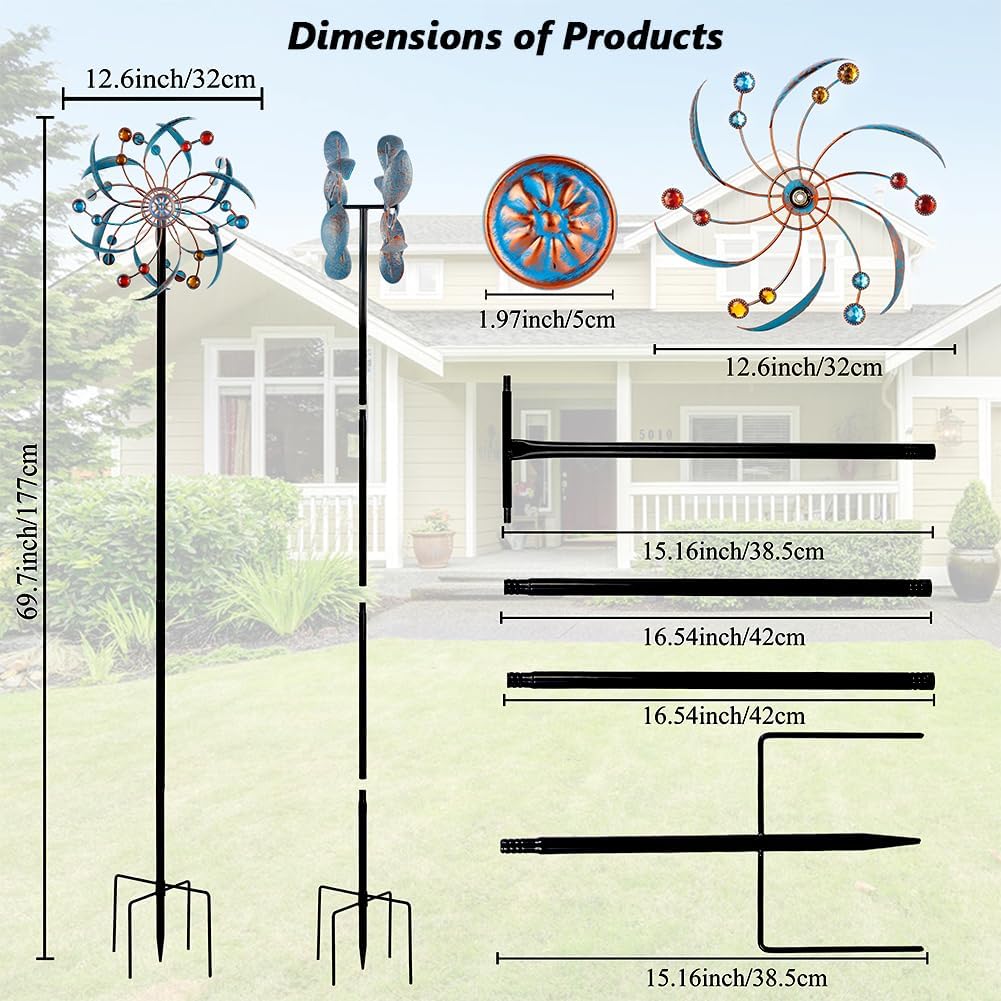 Stargarden Wind Spinners Outdoor, Metal Kinetic Wind Spinner Decorative Wind Sculptures & Spinners, 13 Inch Double Pinwheels for Yard and Garden