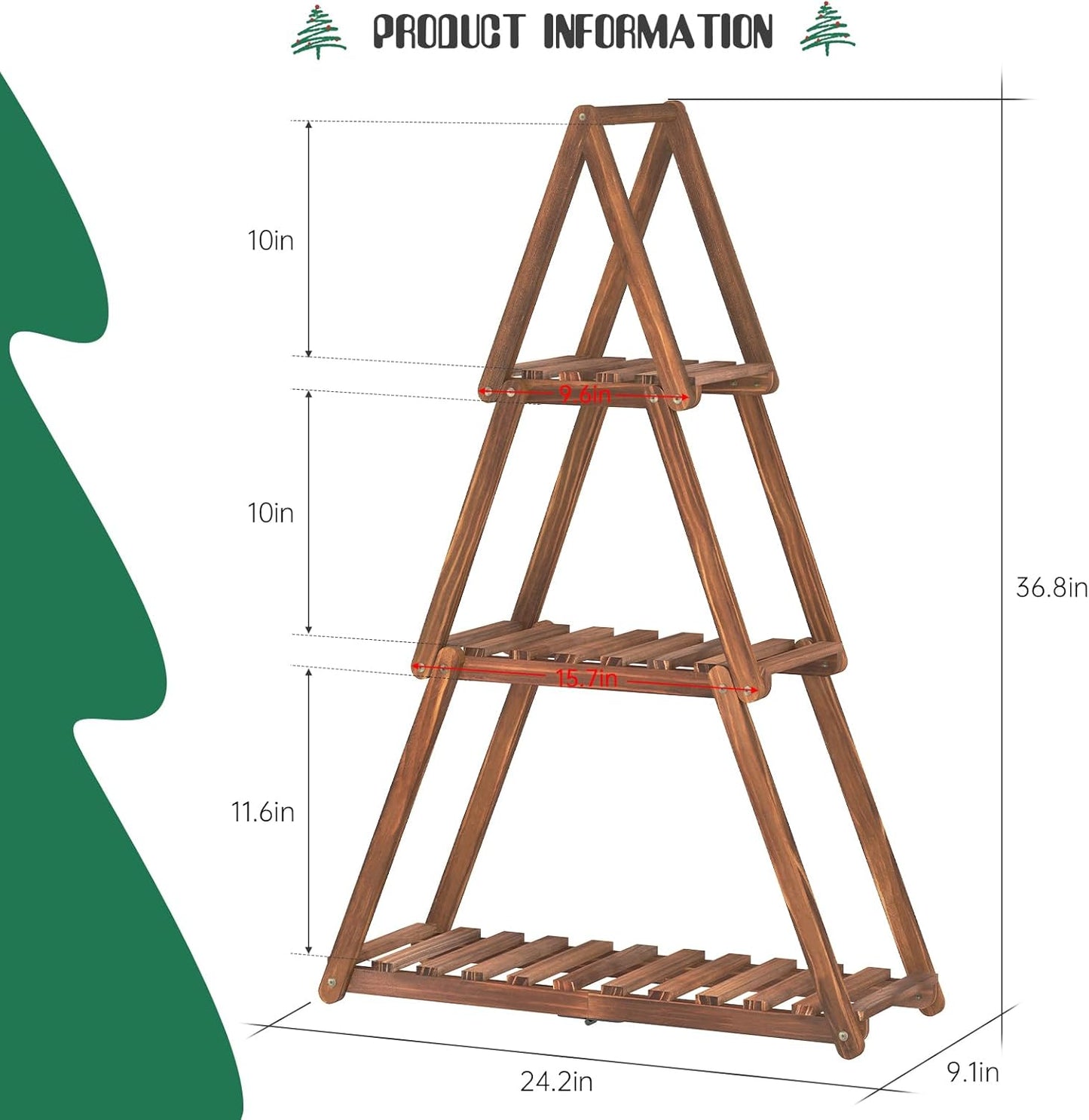 Wooden Plant Stand Indoor Outdoor,Christmas Tree Plant Shelf Indoor,3 Tier Tall Flower Stand for Multiple Plants,Corner Plant Holder for Living Room Bedroom Office Garden Patio Decor