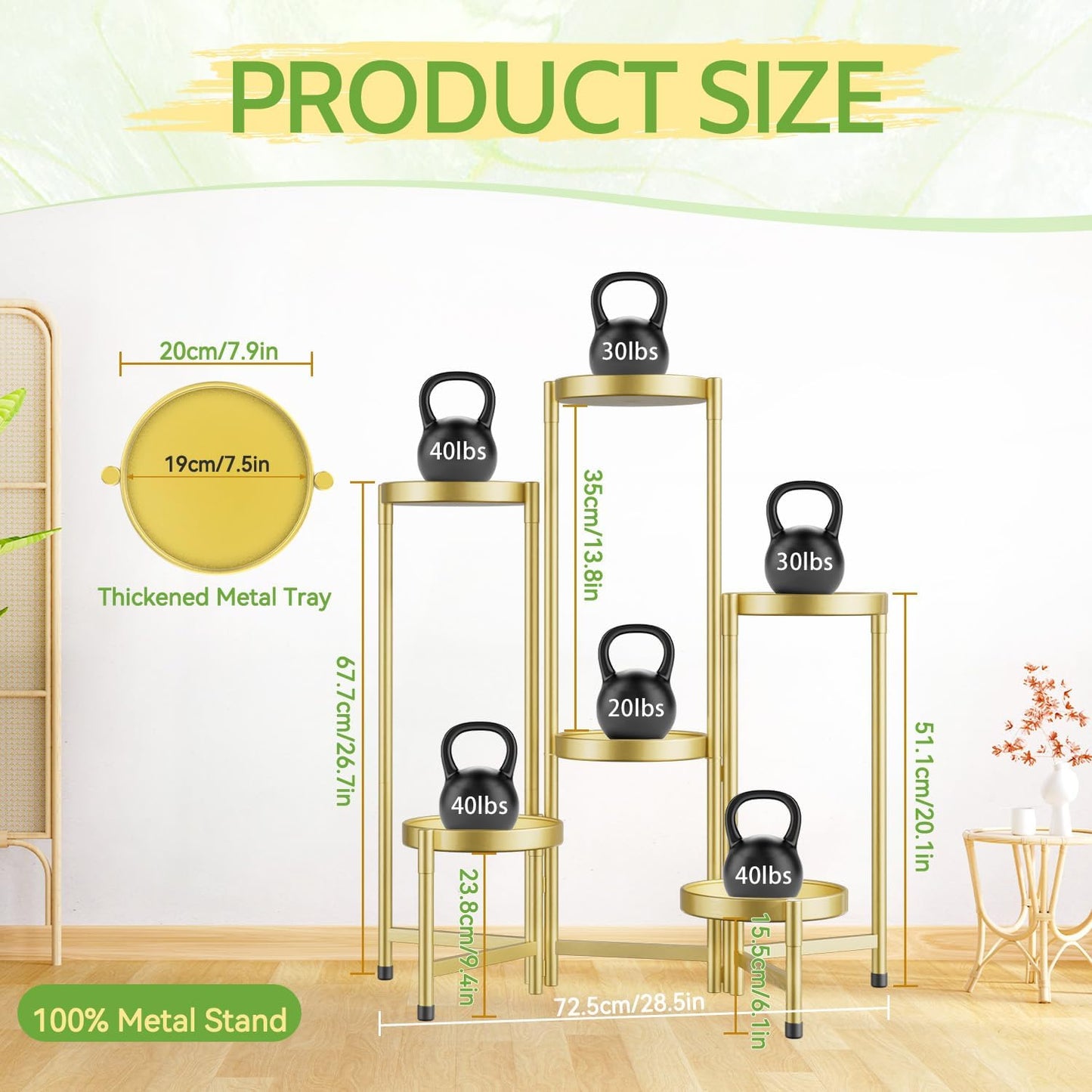 iDavosic.ly Plant Stand Indoor Outdoor, 6 Tier Corner Metal Flower Display Holder Shelf, Folding Tall Orchid Rack for Patio Balcony Porch Garden Living Room House, Gold