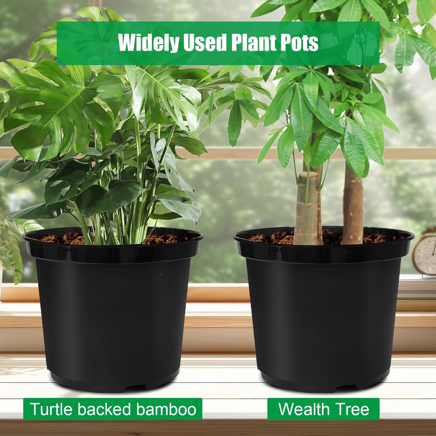 5 Gallon 12 Inch Plastic Nursery Pots, Plant Containers with Drainage Holes, Round Sturdy Garden Planters for Indoor/Outdoor Greenery, Gardening Gifts for Women (5-Pack, Black)