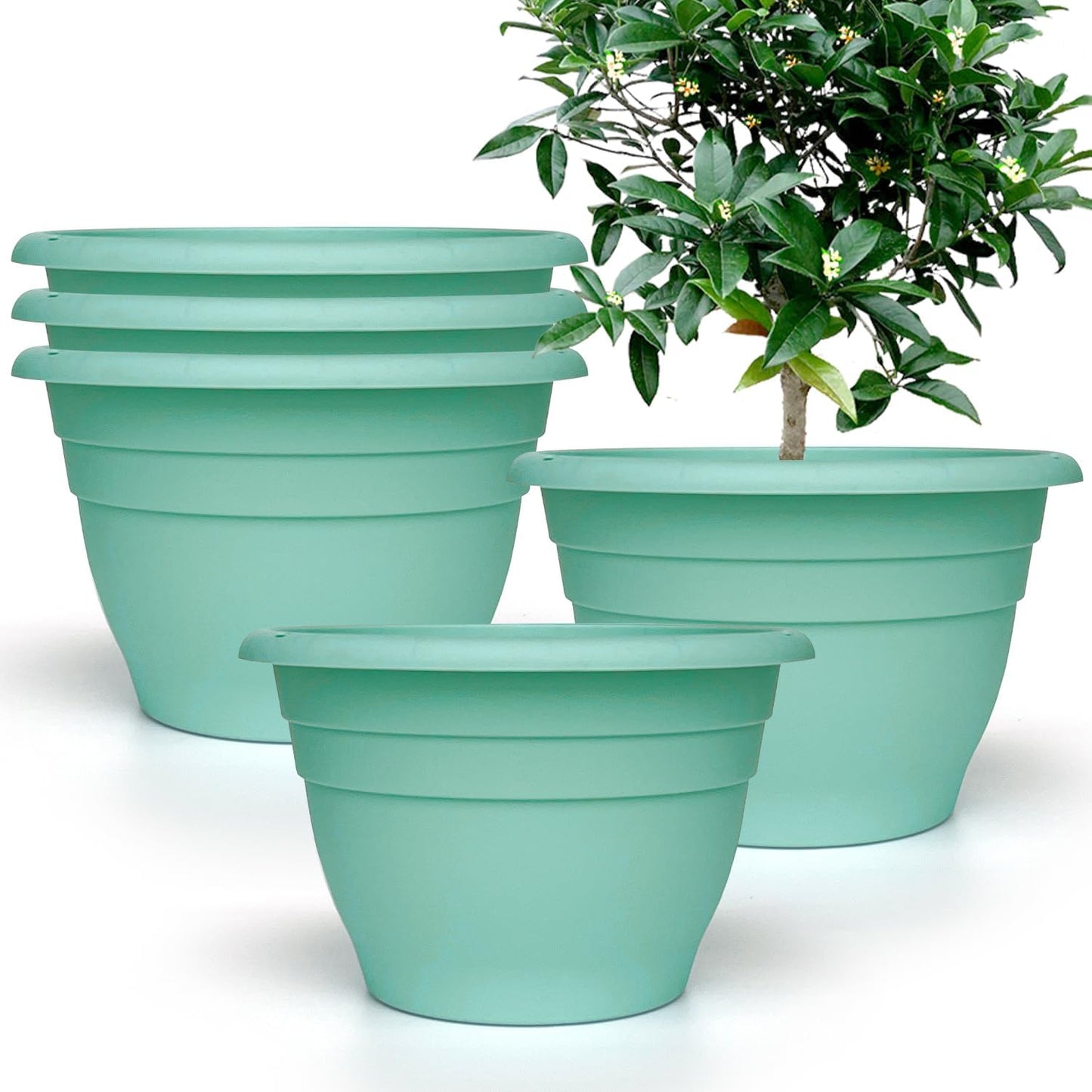 Plant Pots Set of 5, 10" Outside Diameter Flower Planter, 8.5" Inner Diameter Plant Planters with Drainage Hole, Durable Garden Pots Perfect for Indoor & Outdoor Plant Planting, Decor, Blue