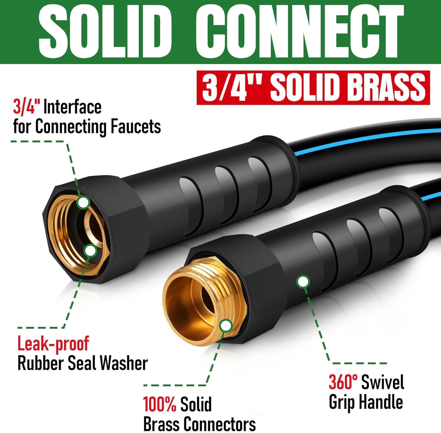 Heavy Duty Garden Hose 3ft, NON-EXPANDABLE Flexible Water Hose, Kink Resistant Lightweight Hybrid Hose, Leakproof Hose Male to Female Fittings