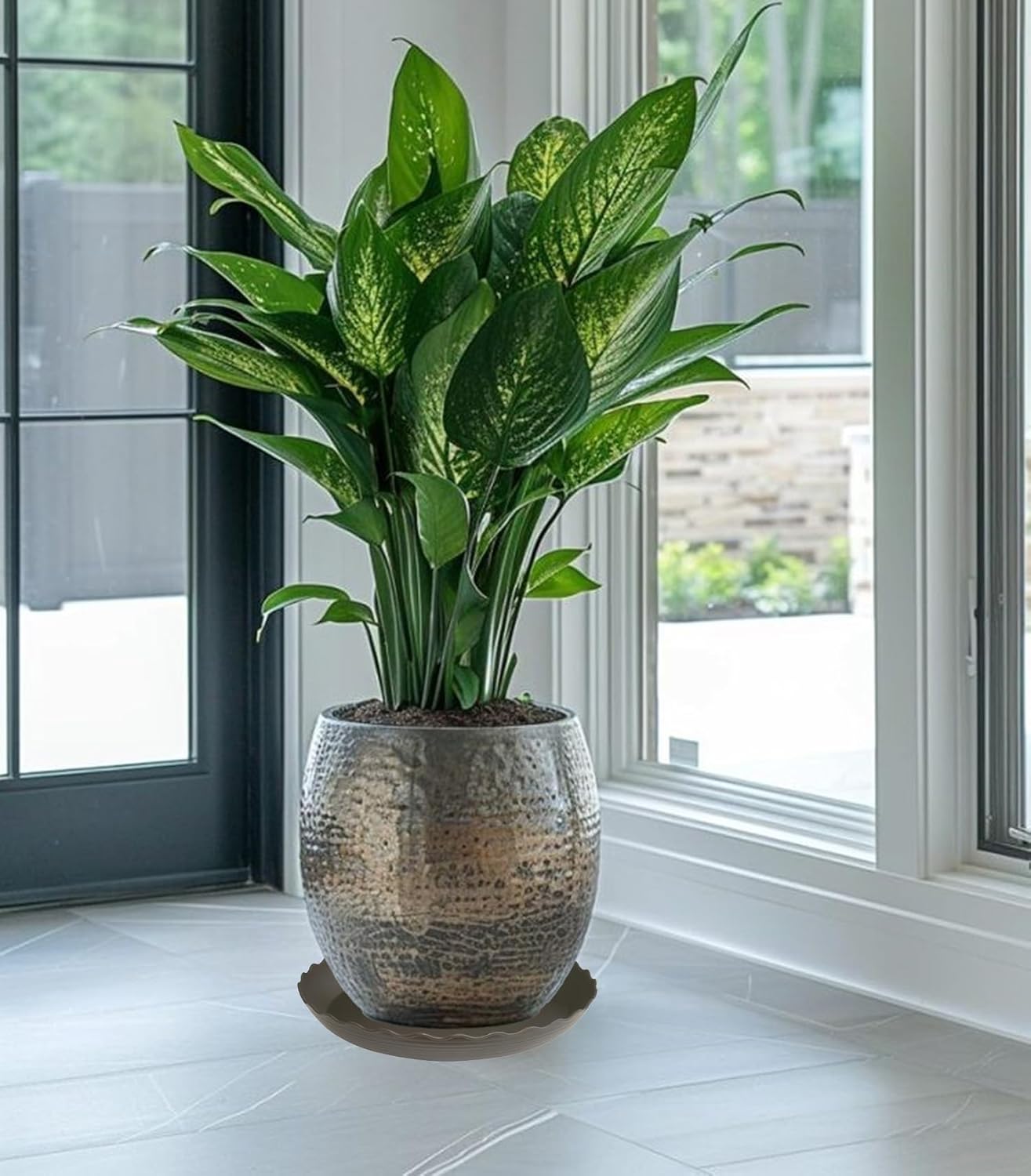 6 Pack Plant Saucer 10 inch, Heavy Duty Plastic Plant Saucers, Durable Plant Tray for Pots, Flower Saucers for Indoors, Plant Pot Saucers, Trays for Planter (Brown)