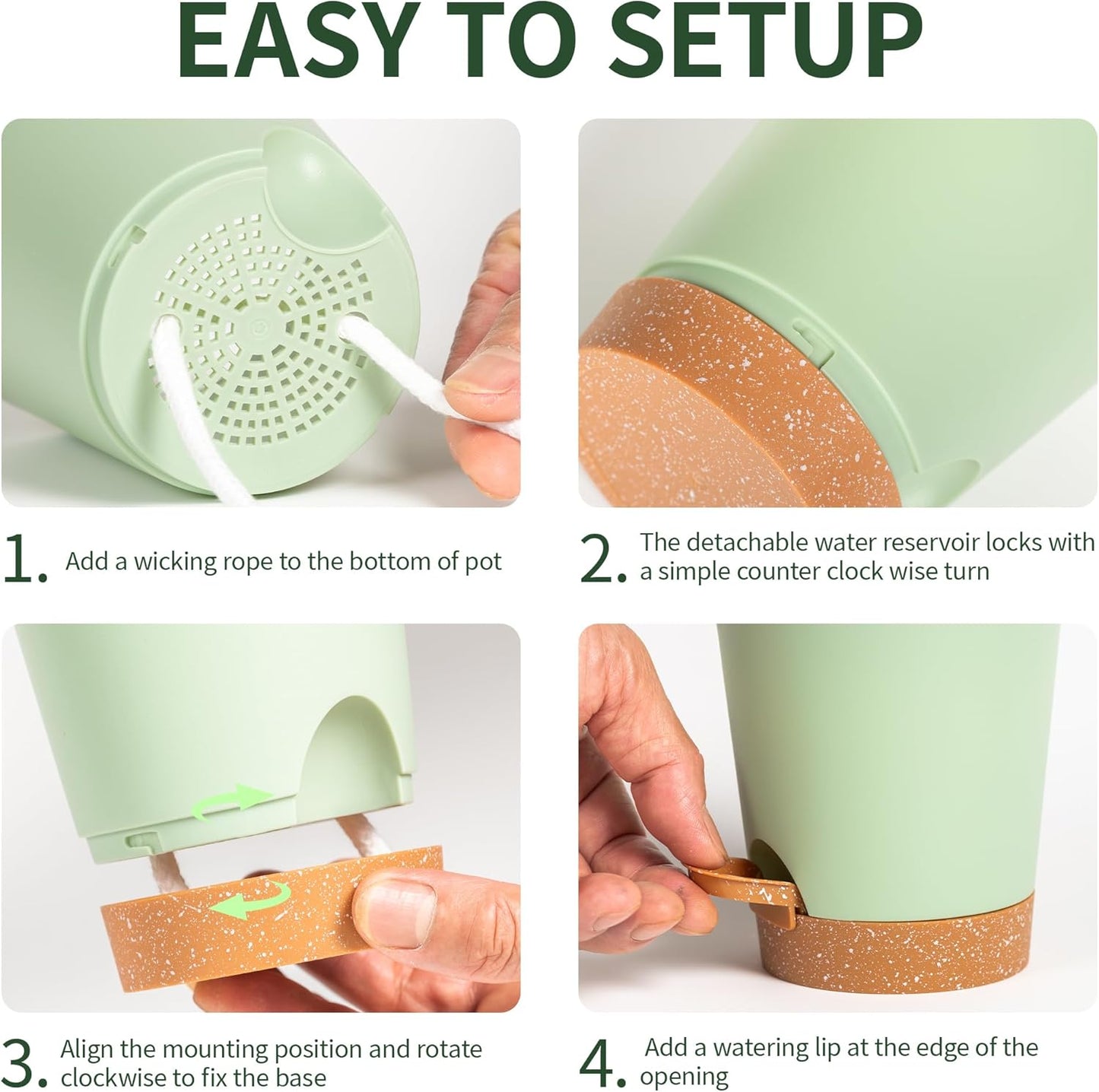 4 inch Small Plant Pots for Outdoor Indoor Plants, 5 Pack Planters with Drainage Holes and Tray, Small Self Watering Pots for Succulent,Cactus, Aloe and Other Plants (Green)