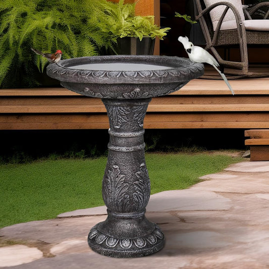 watnature 24.4" H Cement Bird Bath for Garden- Fibre Reinforced Concrete Bird Baths for Outdoors, Large Size Vintage Carved Pedestal Birdbath for Patio, Yard, Lawn -20”Dia. X 24.4”H Bird Fountain