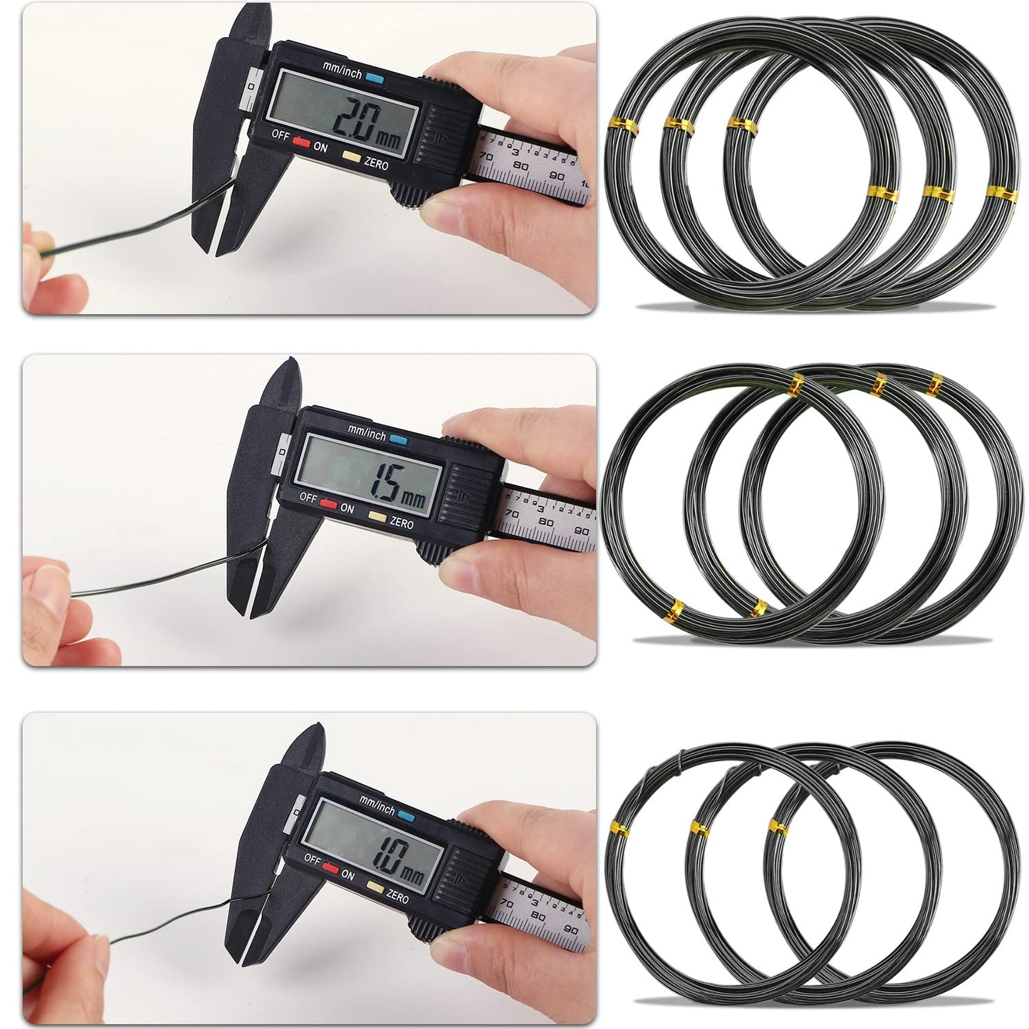 Sanlykate Bonsai Training Wire Kit, 9 Roll Tree Training Wires 295.27 Feet Total, 1.0mm, 1.5mm, 2.0mm Anodized Aluminum Wire Set, Hold Plant Branches Trunks - Black