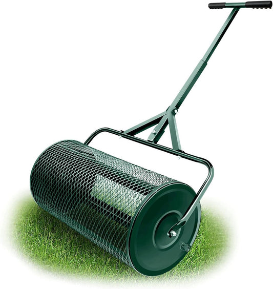 Compost Spreader, Durable Lawn Roller, Manure Spreader with Upgrade T Shaped Handle,Top Soil Spreader for Lawn and Garden Care Manure Spreaders Roller (12.5 Inch-T-Green-S)