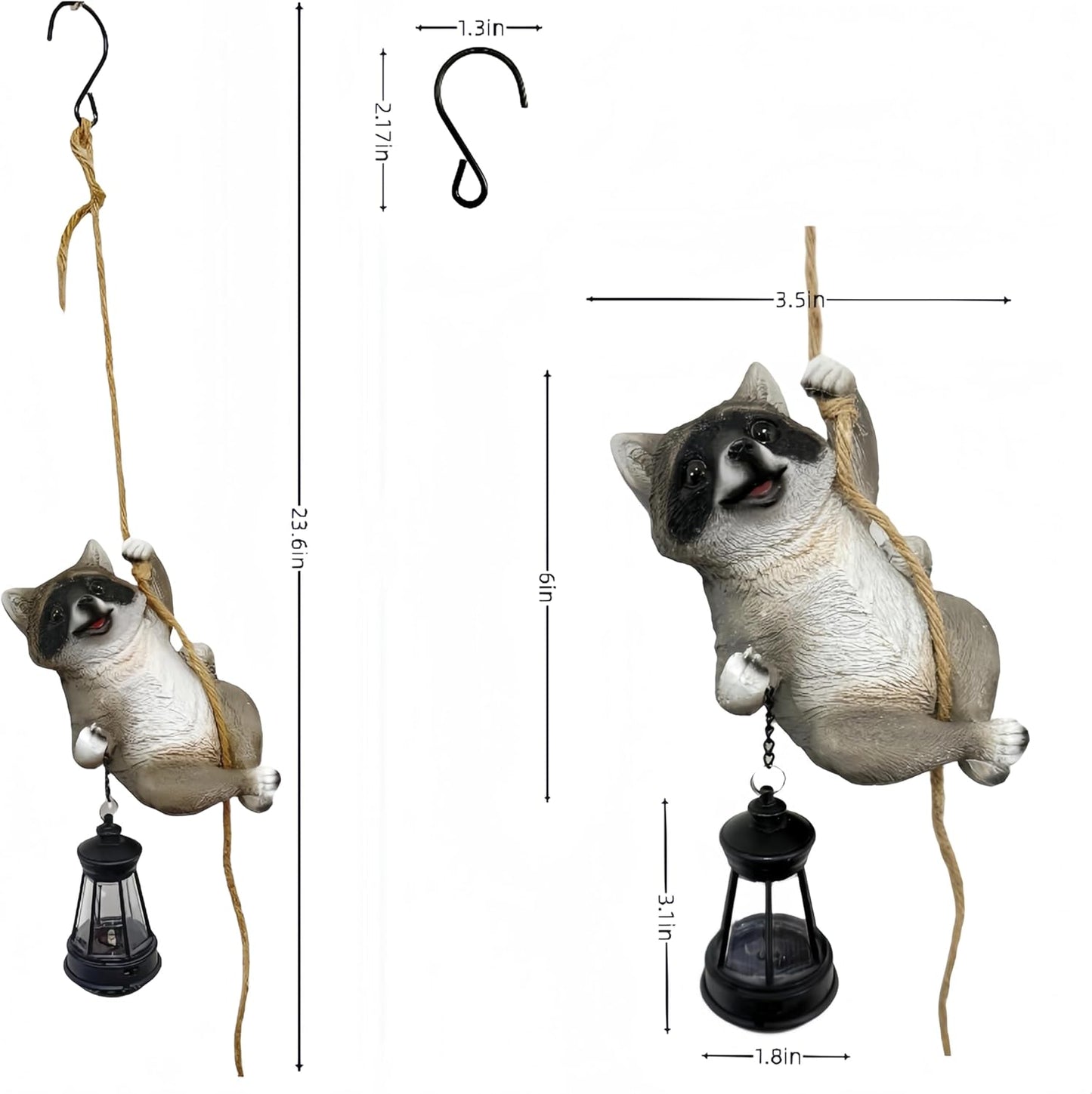 Raccoon Garden Decor Outdoor Statues Resin Climbing Twine with LED Light Waterproof Hanging Animal Figurine for Garden Wall Balcony Tree Decoration Gift