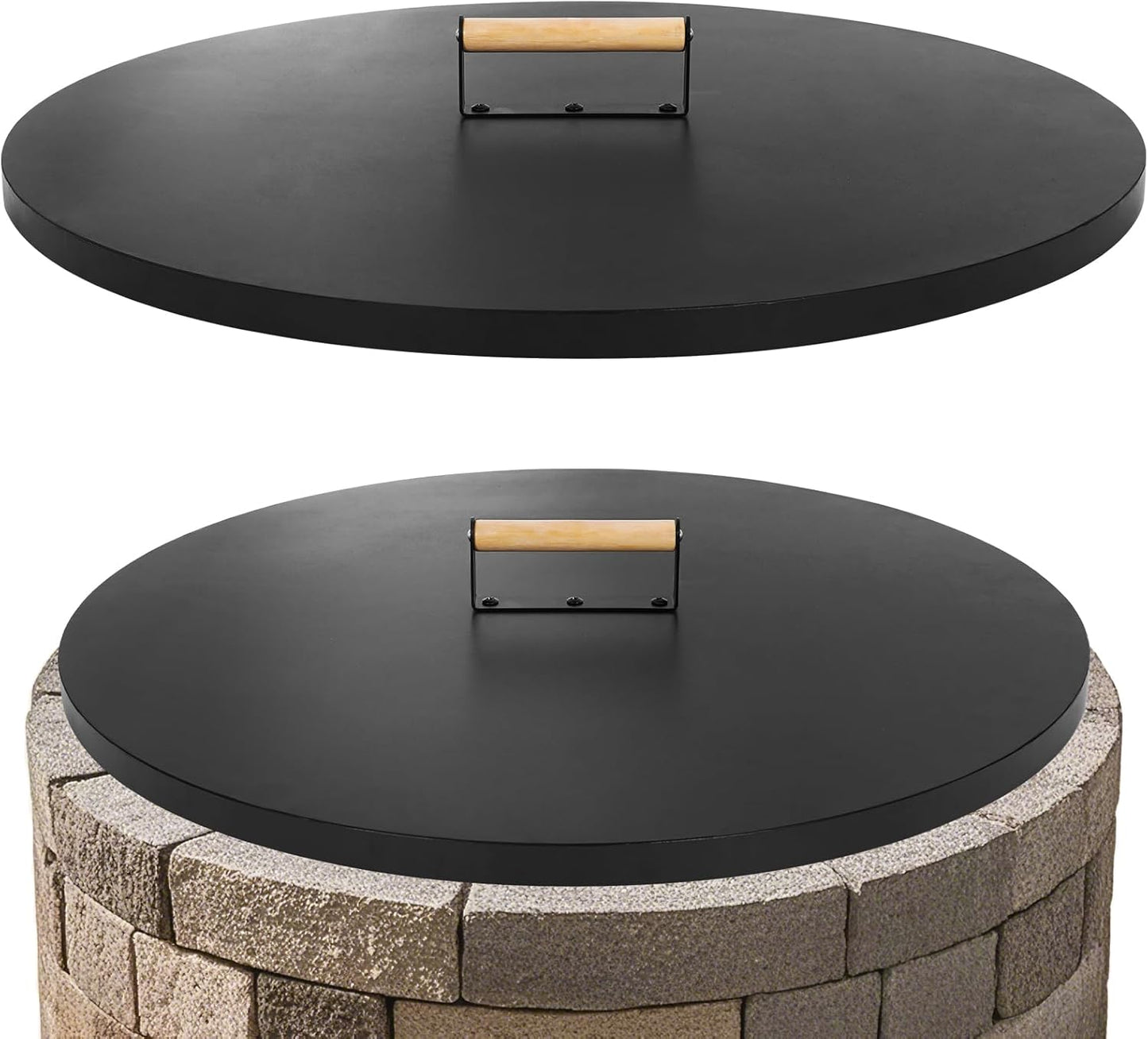 1MORE Fire Pit Lid Round 30" - Metal Firepit Lid with Wooden Handle for Patio Firepits,Rust Resistant 1.5mm Fire Pits Metal Lid,Outdoor Firepits Accessory, Smokeless Fire Pits Cover Round Metal