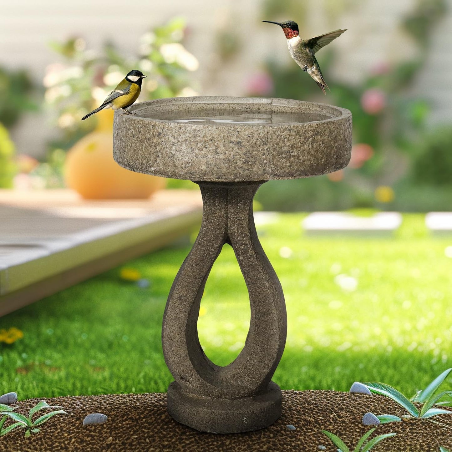 SKYFIRE 21.8”Birdbaths for The Garden Clearance -Concrete Modern Bird Bath for Outside, Yard Statue Decoration for Garden, Patio, Yard, Lawn -15.7”Dia X 21.8”H Contemporary Birdbath with Pedestal