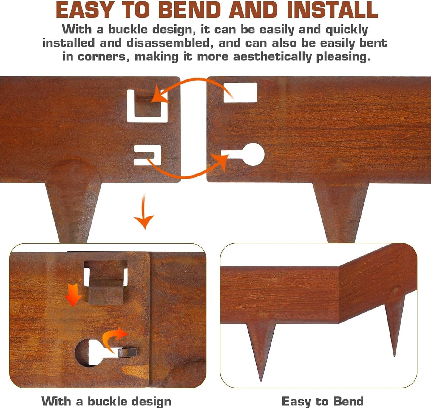 6.3Inch Cor-Ten Steel Landscape Edging, 6 Pack Hammer-in Metal Edging for Landscaping, Garden Edging for Lawn,Pathway, Yard