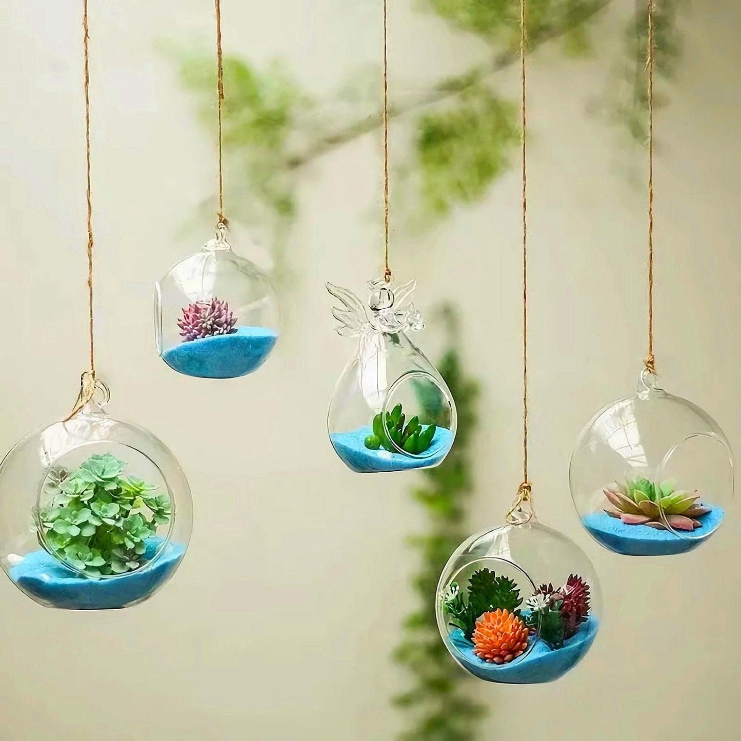 24 Pcs Hanging Tealight Candle Holder, Glass LED Tealight Holder Hanging Glass Globe Plant Terrariums, 2.36" Diameter Hanging Tealight Holder Terrarium for Wedding Home Party Tree Decoration