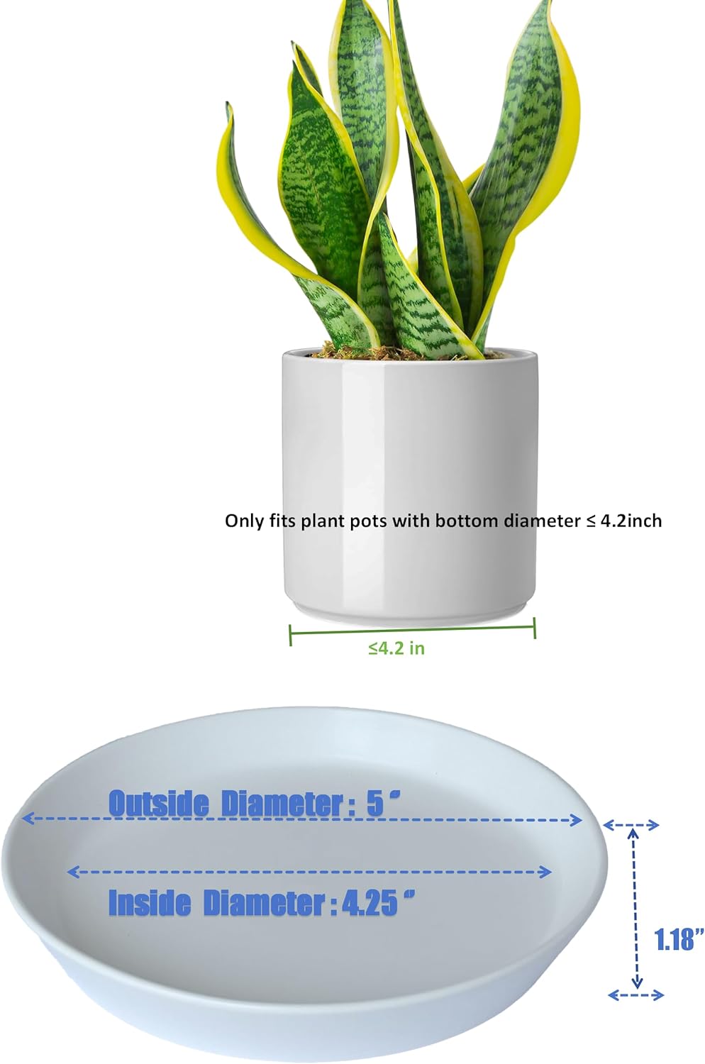 4 Pack of Plant Saucer, 5 inch Glazed Ceramic Plant Tray, Deep Drainage Tray for 4 Inch Flower Pot,Plant Dish Plate to Catch Water for Indoor & Outdoor