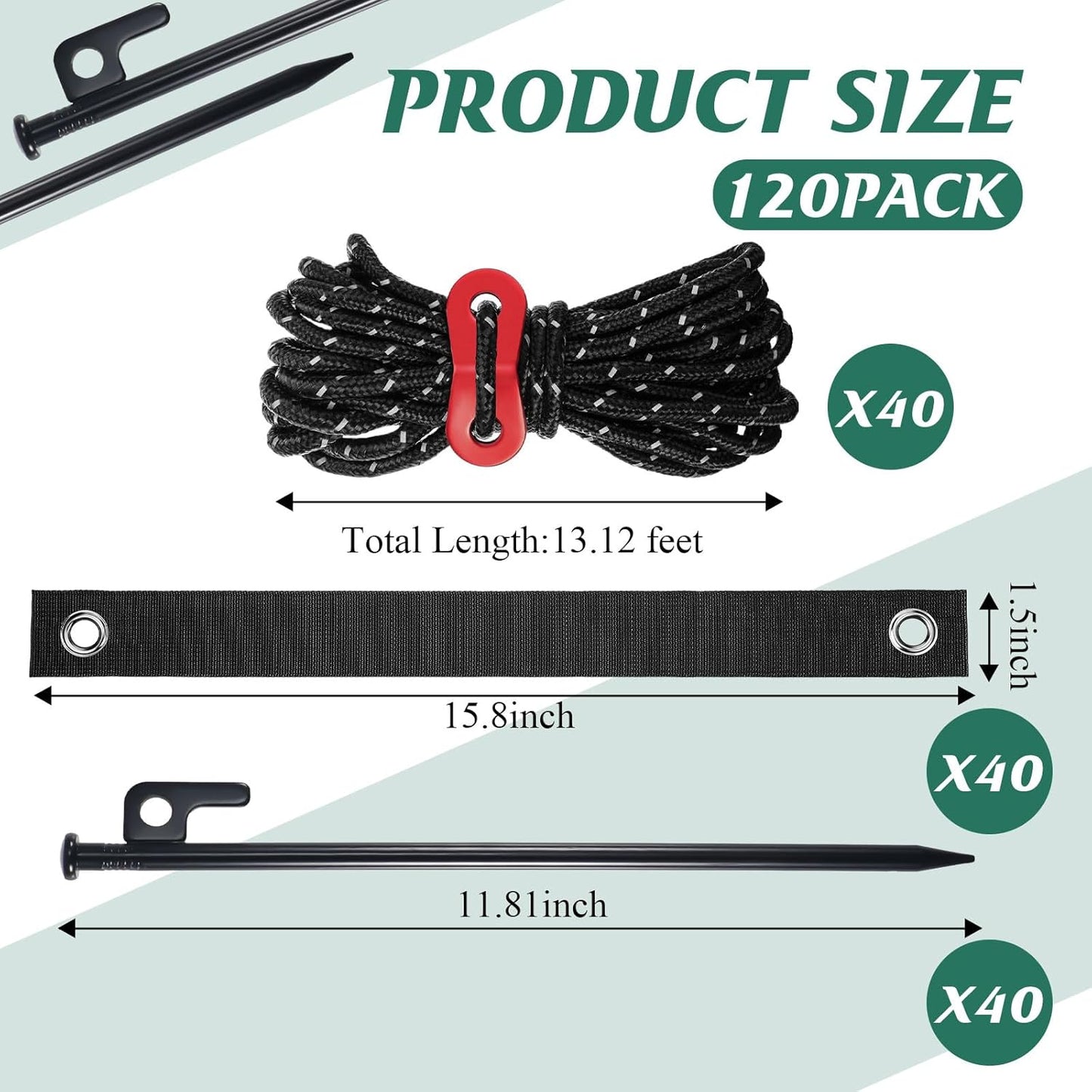 Suzile 120 Pcs Tree Stake Kit, Heavy Duty Tree Staking and Supports for Leaning Trees Include 11. 8'' Steel Stakes 15. 8'' Support Straps 13. 12 ft Ropes for Anchoring Hurricane Protection (Black)