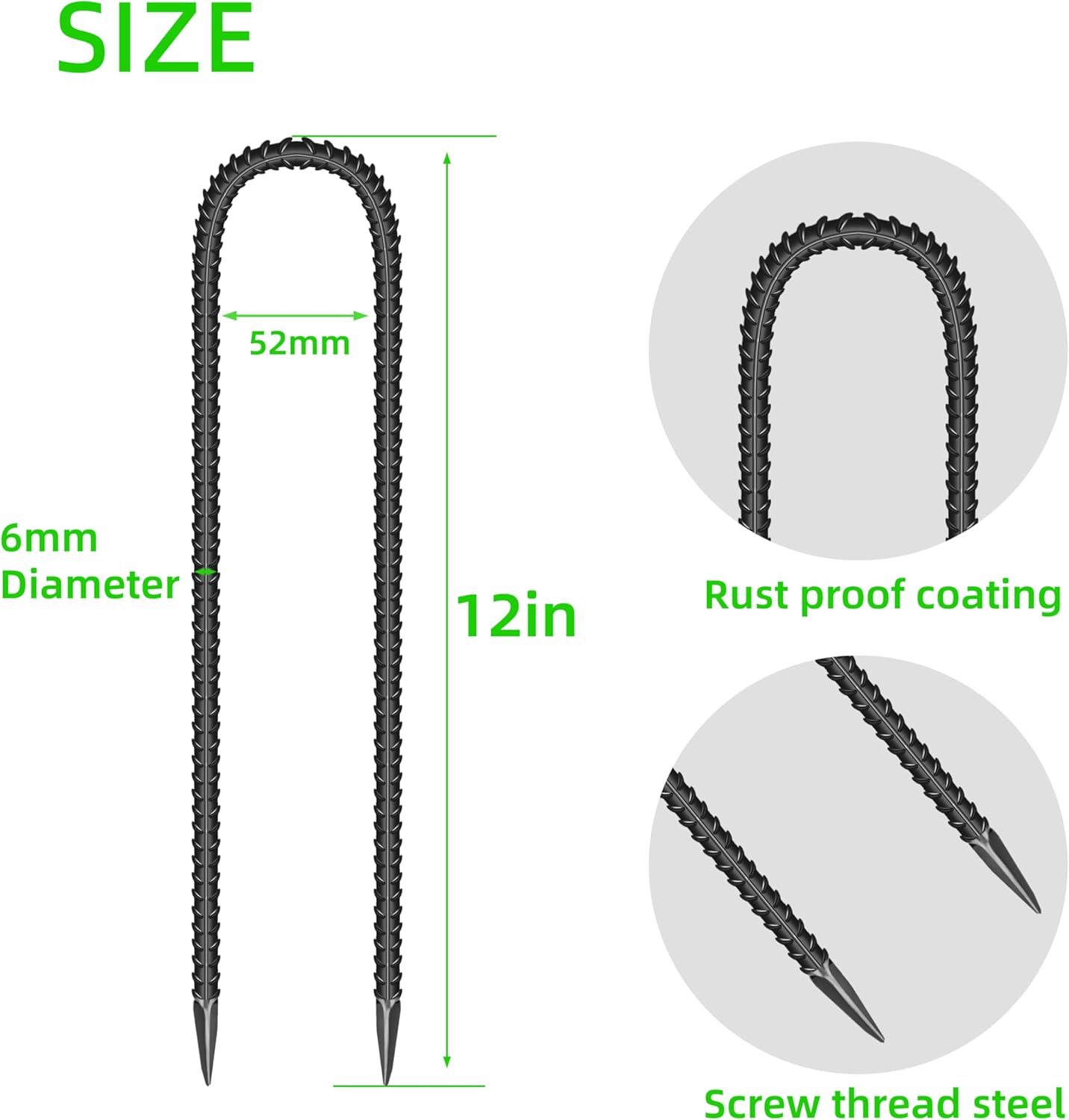 22 Pieces 12-Inch Garden Ground Stakes Galvanized Steel U Shape Hook Rebar Stake - Heavy Duty Anchors for Tents, Position Kits,Fences, and Trampolines