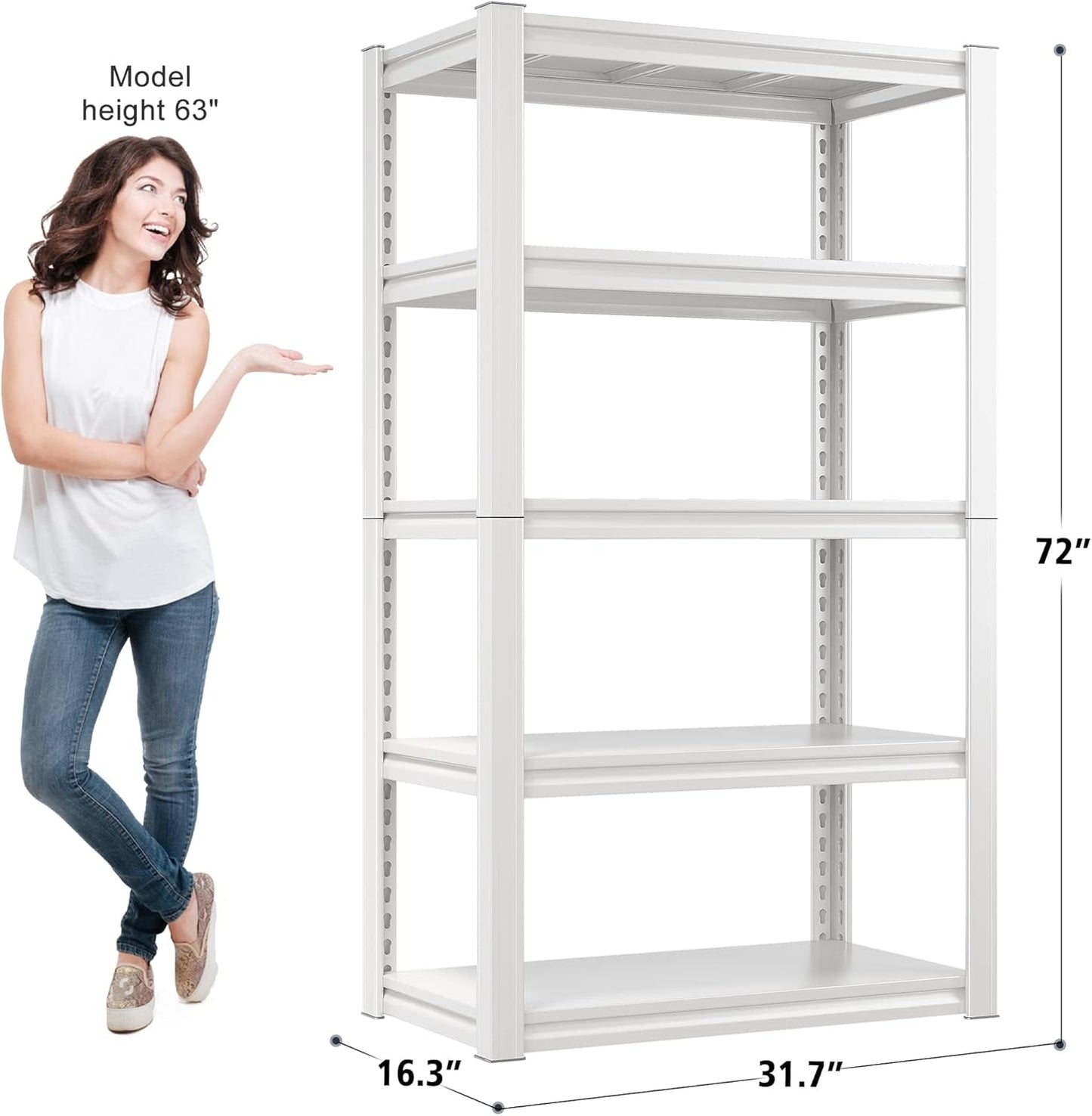 Raybee 72''H Garage Shelving Heavy Duty Storage Shelves Load 2010LBS Adjustable 5 Tier Metal Shelving White Garage Sheves Pantry Shelf for Kitchen Closet 72''H*31.7''W*16.3''D, 3 Pack