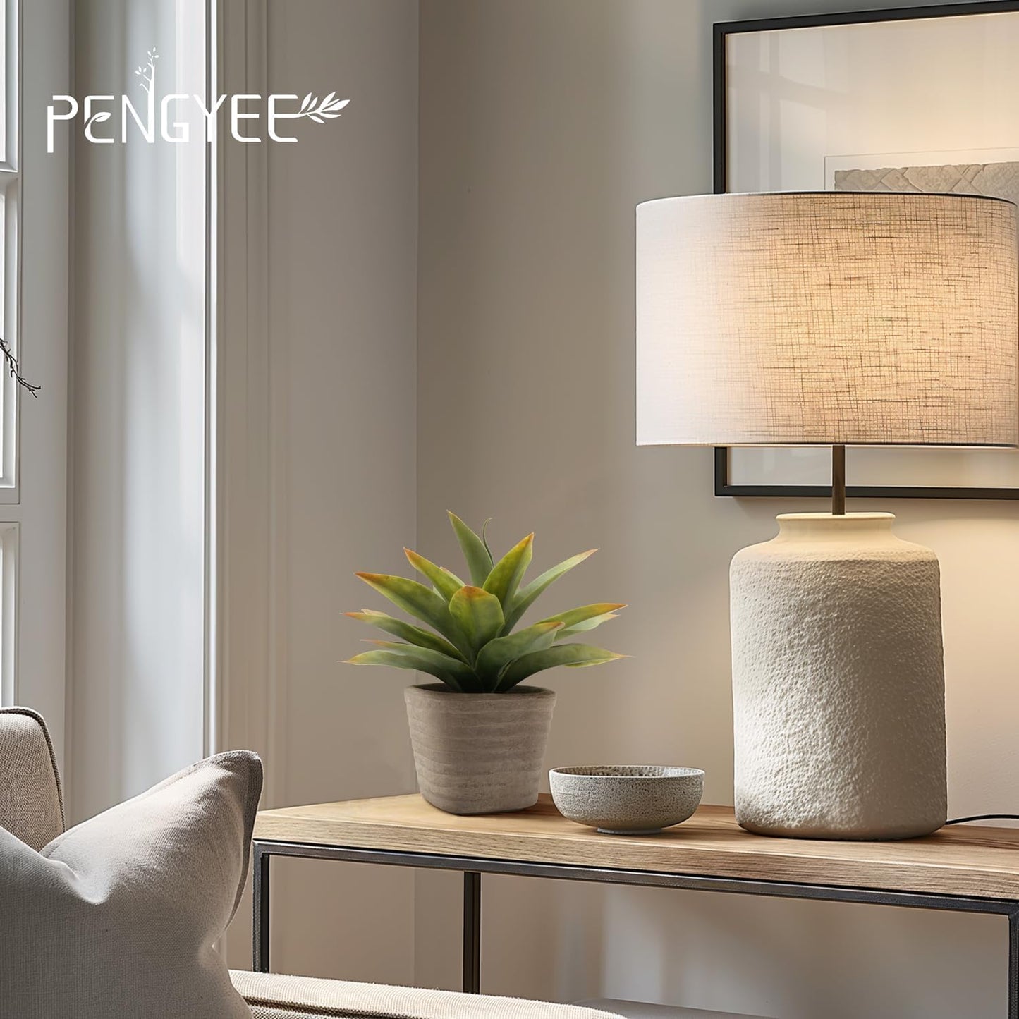 2 Pack Fake Plants 11.42 Inch, Artificial Agave Plants Potted, Faux Agave Plant Indoor for Home Room Office Bathroom Bedroom Kitchen Farmhouse Greenery Decor