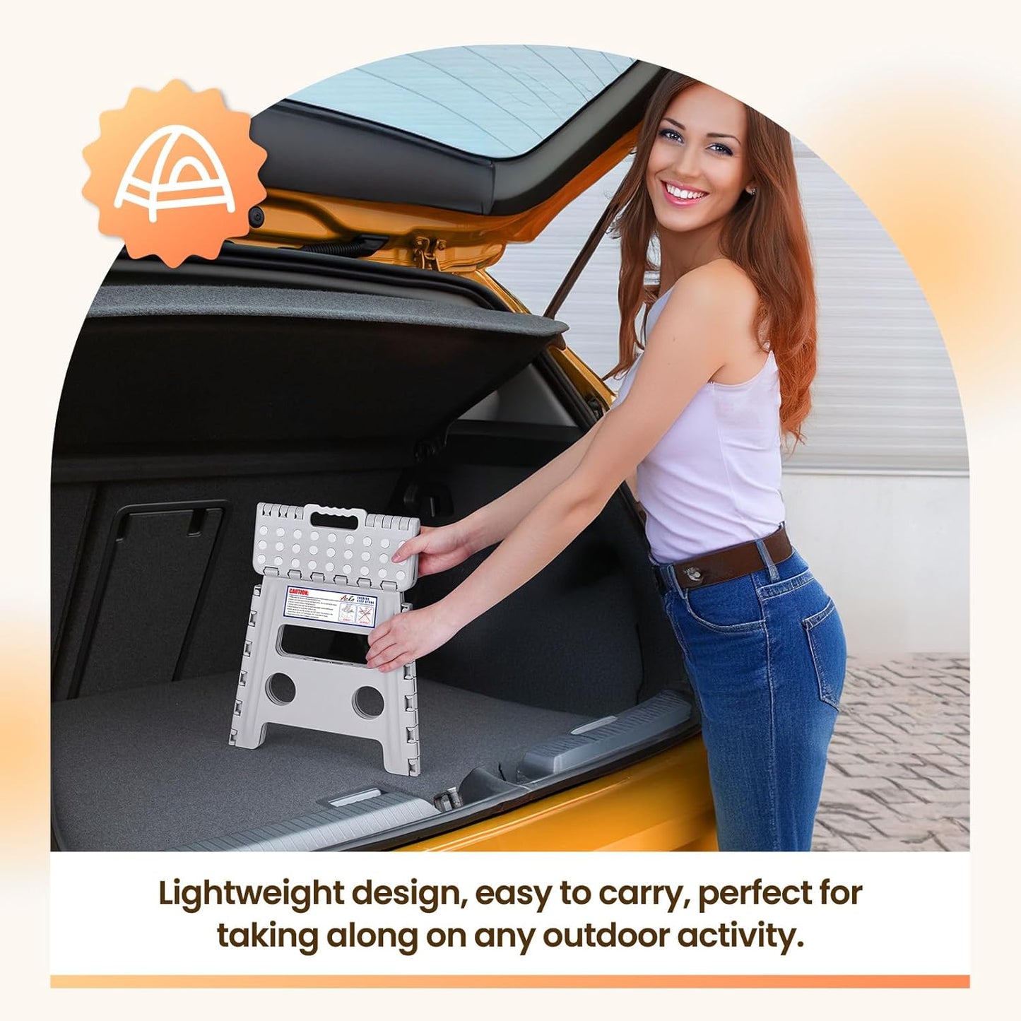 ACKO Folding Step Stool Foldable Stool 13 inch Plastic Stools for Kids and Adults Up to 300 lbs,Stepping Foot Stool with Portable Handle for Kitchen Closet Bedroom (Grey)