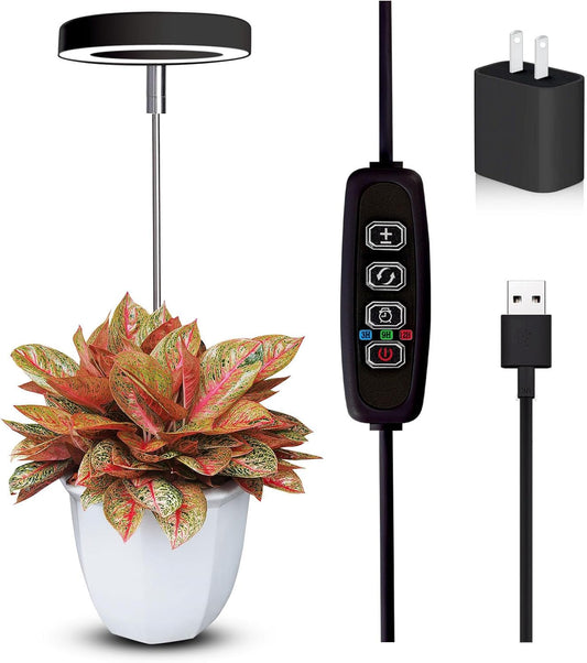 Grow Lights for Indoor Plants Small Potted - Full Spectrum, Auto 3/9/12H Timer, 10-Level Dimming & Adjustable Height - Compact Grow Light for Succulents, Herbs, Foliage in Home/Office (Black,1PACK)