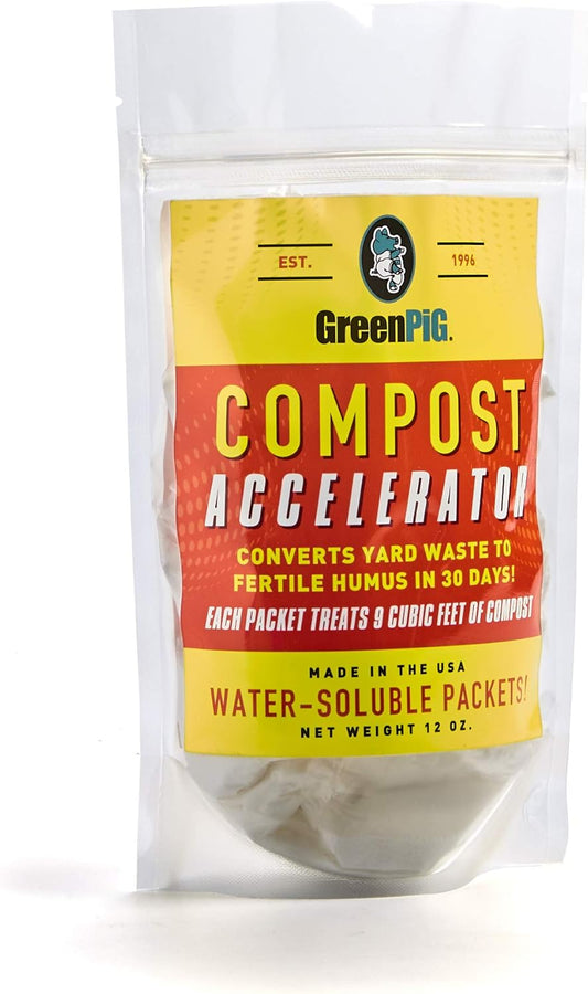 GREEN PIG Compost Accelerator Converts Yard Waste to Fertile Humus in 30 Days and Helps Control Odors Associated with Compost Piles, 1 Bag (12 Dissolvable Packets)