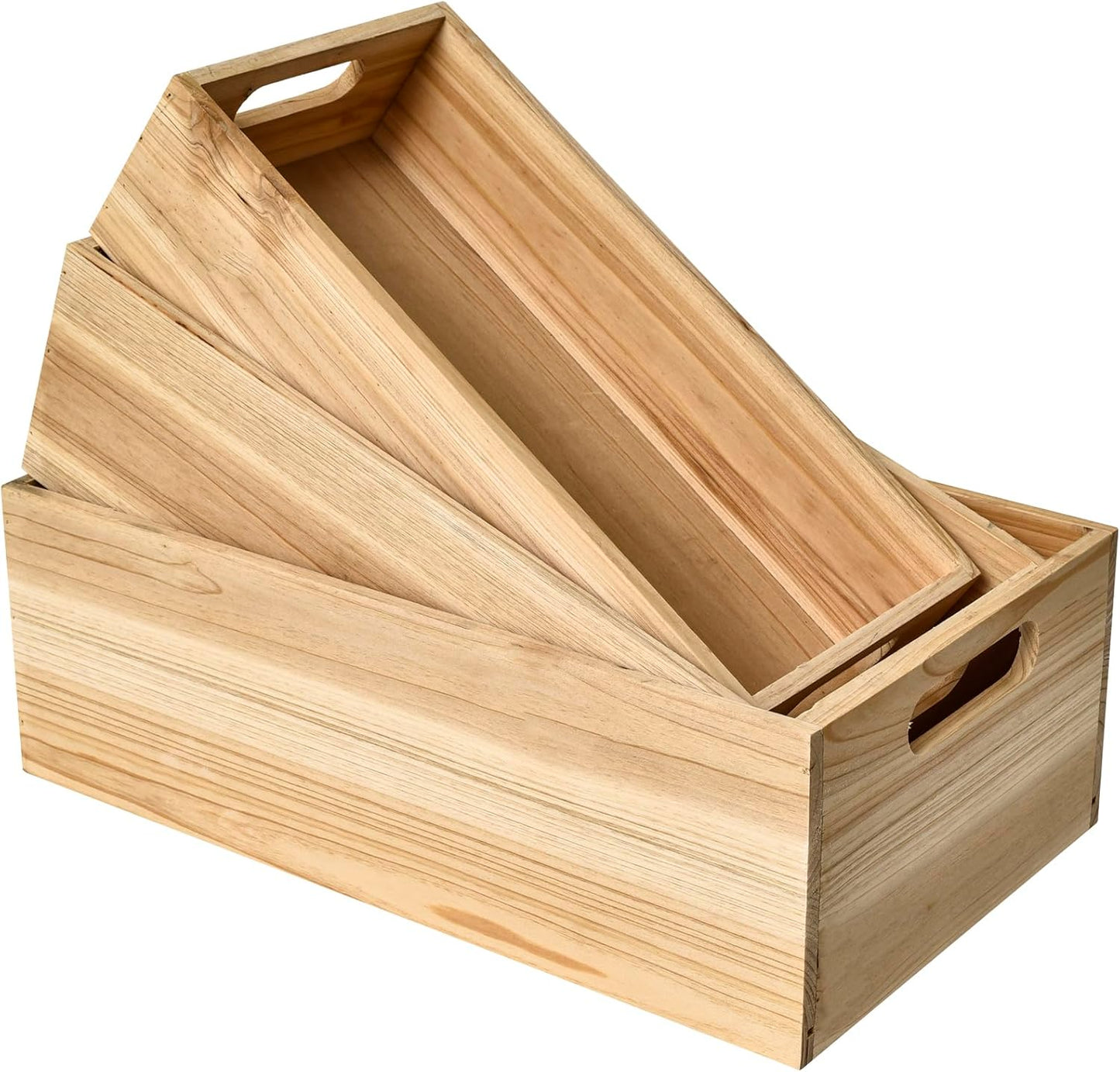 Set of 3 Wooden Boxes Unfinished for Storage Small Crates for Display and Organizing, Farmhouse Style Storage Boxes for Crafts, Decor, Home Pantry and Living Room