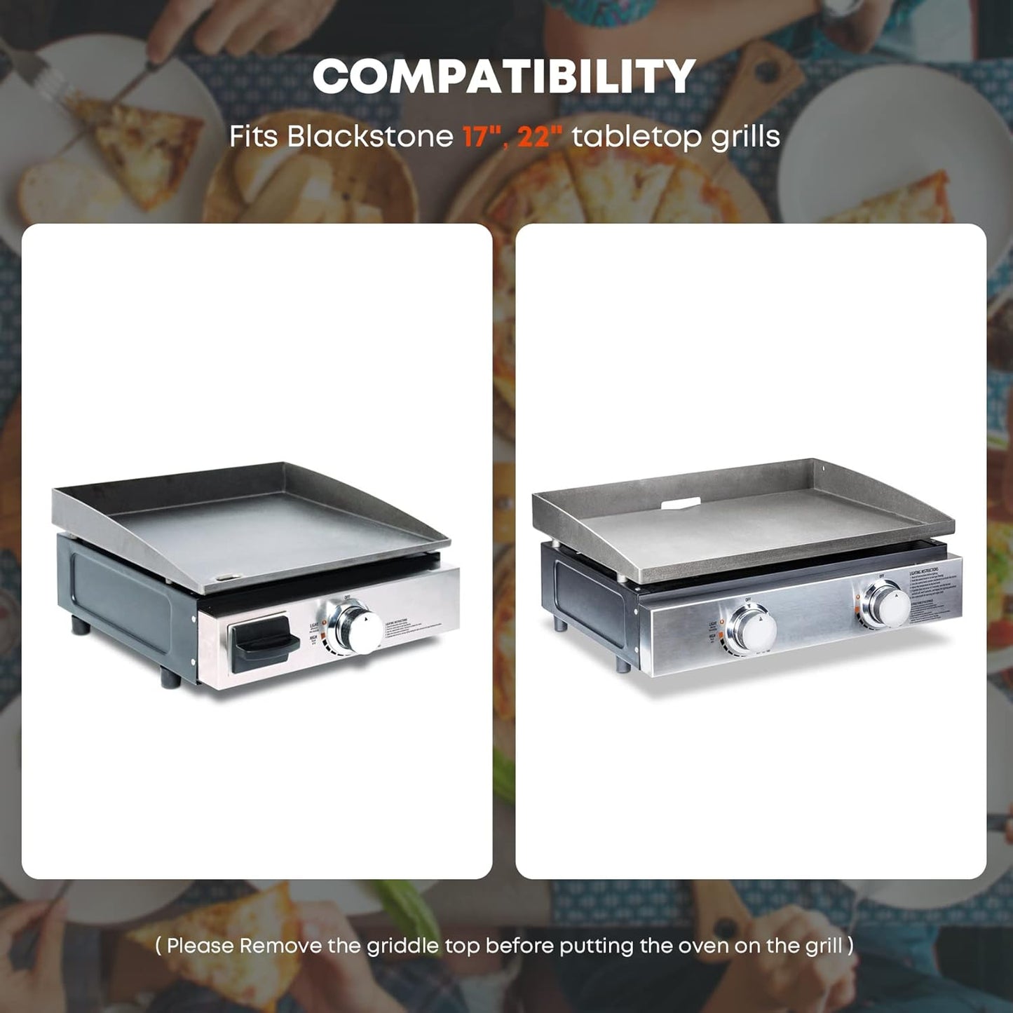 Stanbroil Outdoor Pizza Oven for Blackstone 17" or 22" Tabletop Griddles, Portable Pizza Maker with 13" Pizza Stone and Temperature Gauge, Blackstone Flat Top Gas Grill Accessories