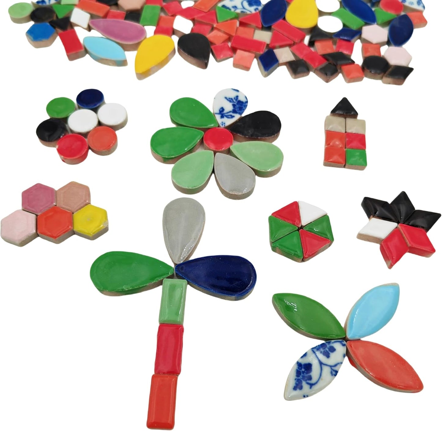 500g/1.1lb Random Color Irregular Ceramics Mosaic Tiles,DIY Making Creative Ceramic Mosaic Tiles for DIY Craft Plates Flowerpots Vases Cups Mosaic Making Supplies (9 Shape Mix Color)