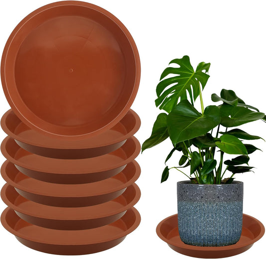6 Pack 10 Inch Round Plant Saucers for Less 8.4 Inch Pot Indoors Outdoors Plant Trays for Pots Planter Saucer Plastic Plant Drip Tray Planter Water Tray for Potted Plants(Terracotta, 10"(6pcs))