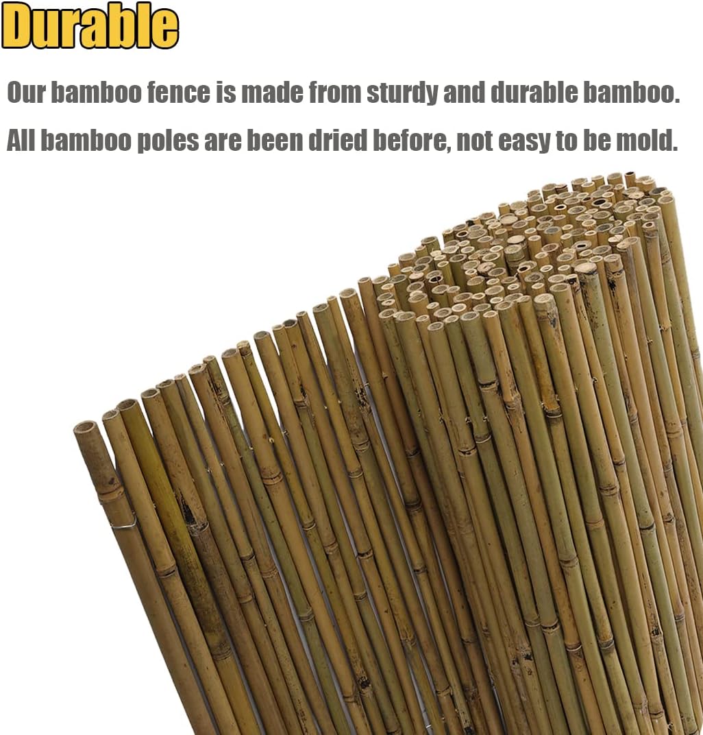 4Ft High x 6 Ft Long x 0.7In D Bamboo Screen, Natural Bamboo Fence Rolls, Eco-Friendly Fencing for Outdoor Balcony Patio Garden Border Pool