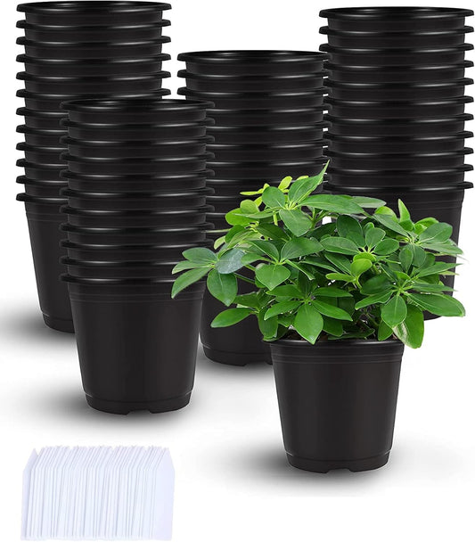 Augshy Nursery Pots, 110 Pcs Black Plastic Plant Pots 4 Inches Seed Starting Pots Containers with 110 Labels