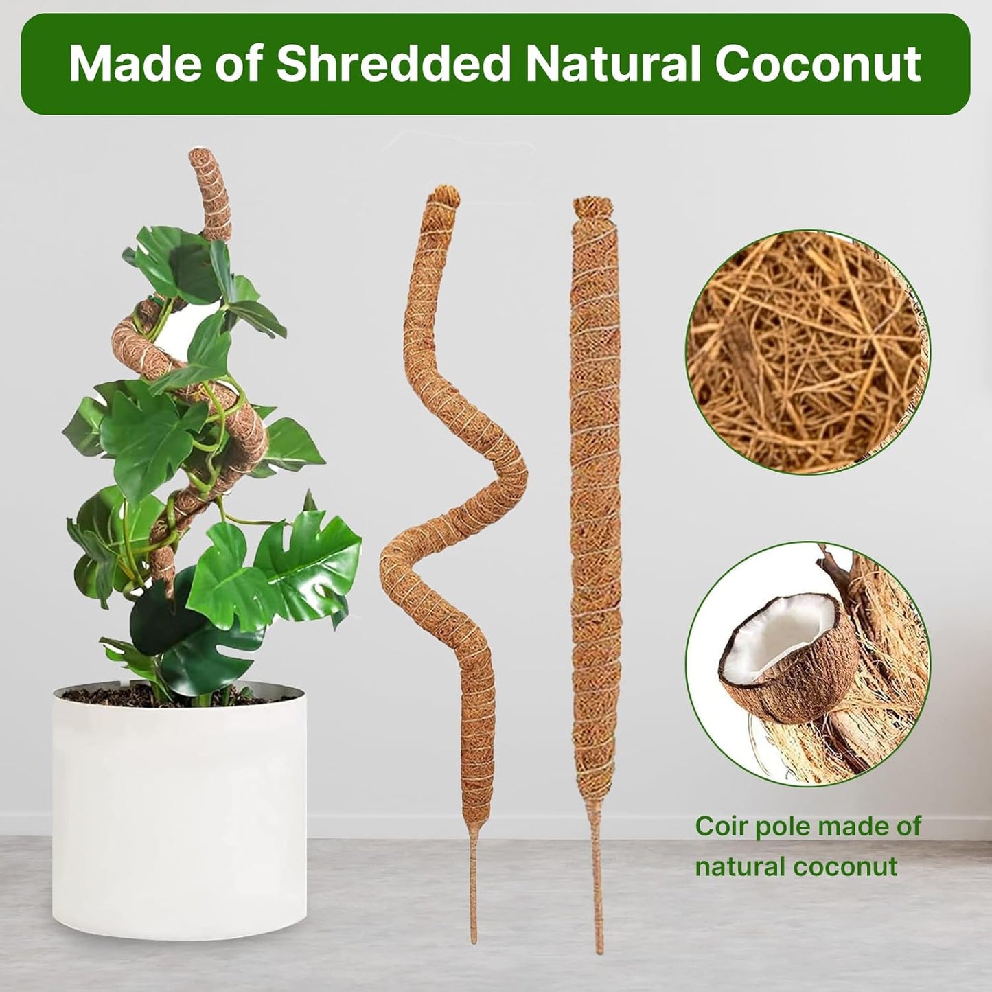 48 Inch Bendable Moss Pole for Plants Monstera, Coir Plant Pole Stick, Support Stake for Climbing Plants Indoor, Pothos, Philodendron, Moss Pole kit, Plant Support Stake for Plants Indoor