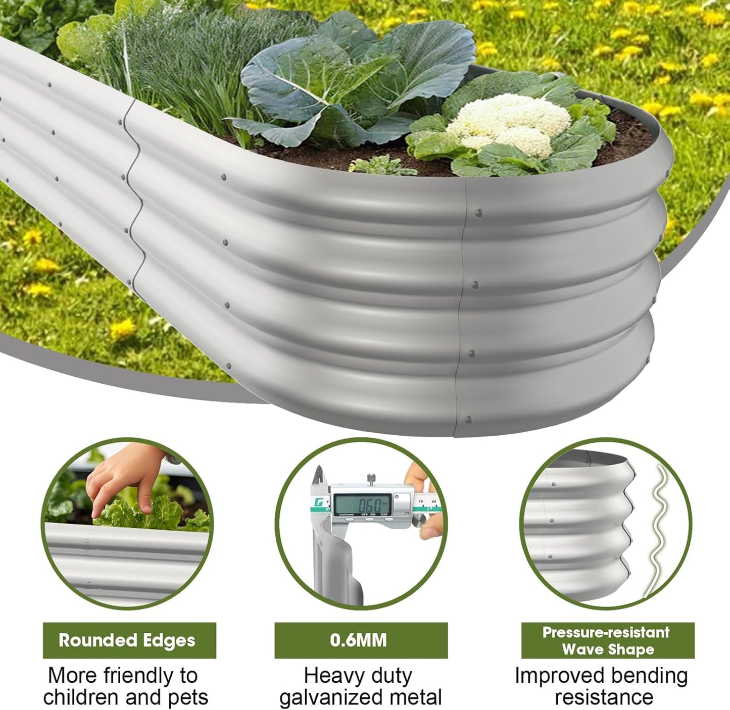6x2x1ft Oval Galvanized Raised Garden Bed Outdoor 9-in-1 Large Metal Modular Planter Box Raised Beds for Gardening,Vegetables,Fruits,Flowers & Herbs (Silver)