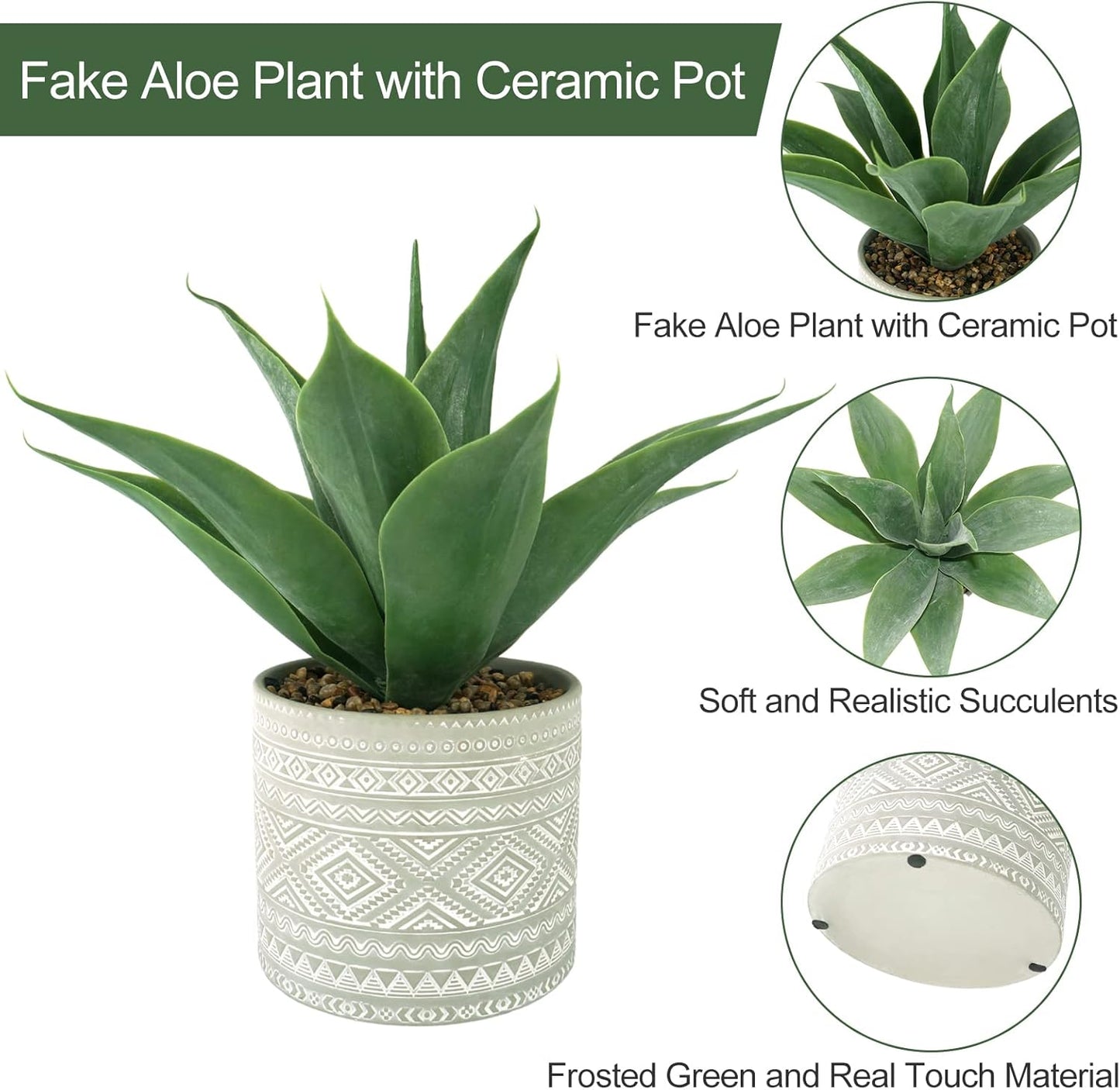 Artificial Potted Plants, 13.8" Artificial Succulent Fake Aloe, Large Faux Aloe Plant in Pot for Home Office Room Badroom Garden Decor (Grey)