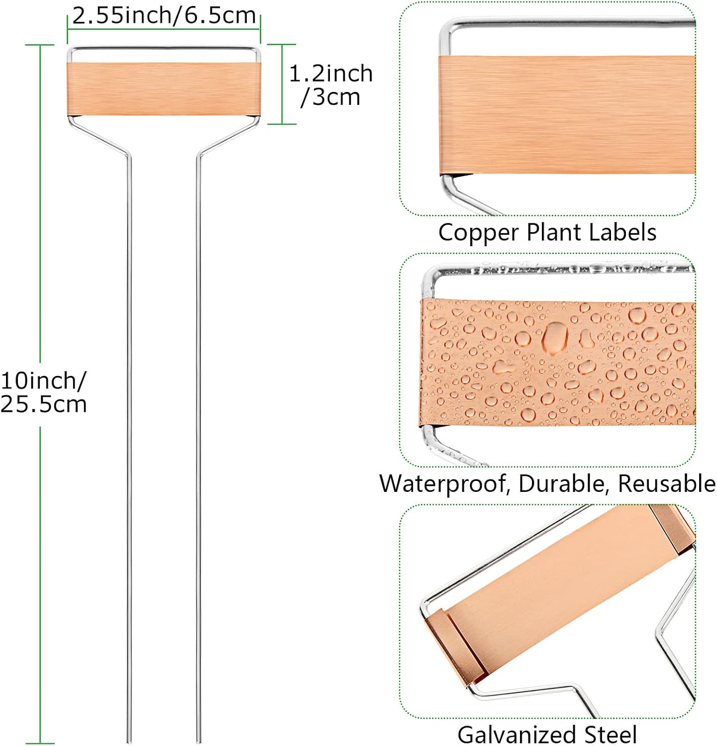 40Pack 10Inch Metal Plant Labels, Garden Plant Tags, Copper Garden Planting Markers for Seed Potted Herbs Flowers Vegetables (30 x 6.5 cm) - Weatherproof