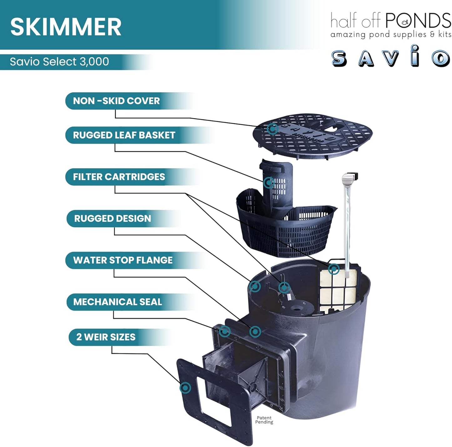 HALF OFF PONDS Savio Select 3,000 GPH Submersible Pump Pond Kit with 15' x 15' EPDM Rubber Pond Liner for Water Garden & Koi Pond