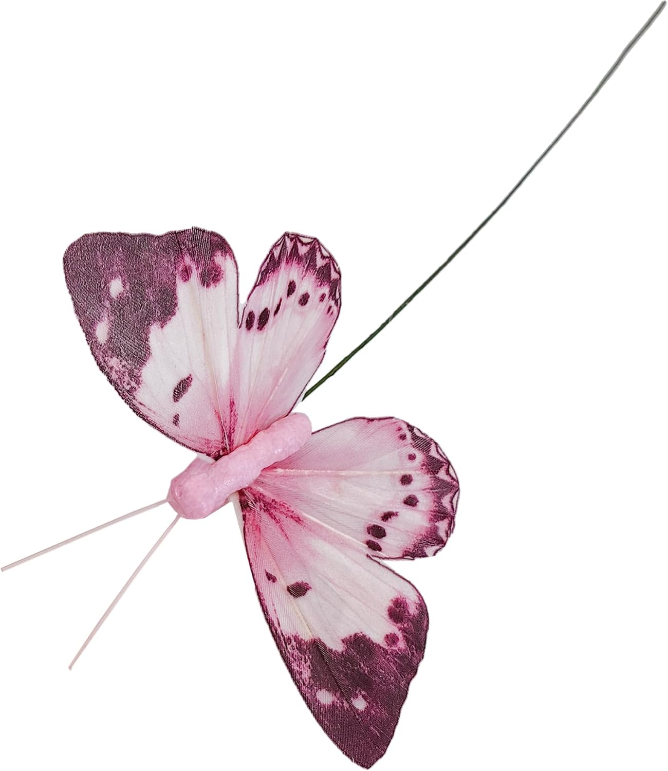 Cartanfill- Artificial Feather Simulation Butterfly Party Decoration Set, a Set of 12 Pieces with Clips, Used for Home Decoration in 12 Colors.… (C Wire)